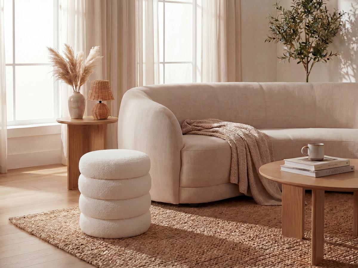 Taburet, š: 40 cm - krémová, Design, textil (40/45/40cm) - Livetastic