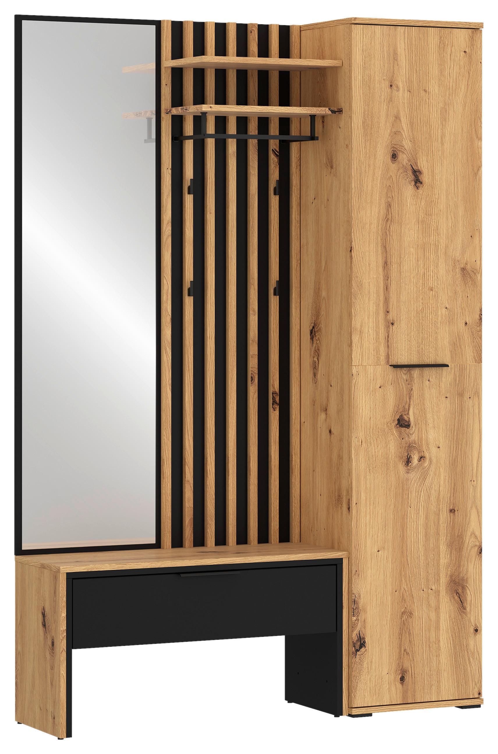 Garderobe Madera Schwarz/Eichefarben B: 122 cm - Schwarz/Eiche Artisan, Trend, Holzwerkstoff (122/190/38cm)