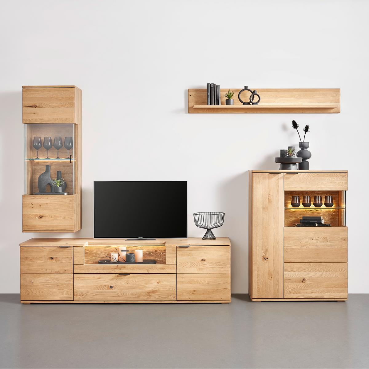 Závěsná vitrína divoký dub - šedá/divoký dub, Moderní, kov/dřevo (50/138/37cm) - Premium Living