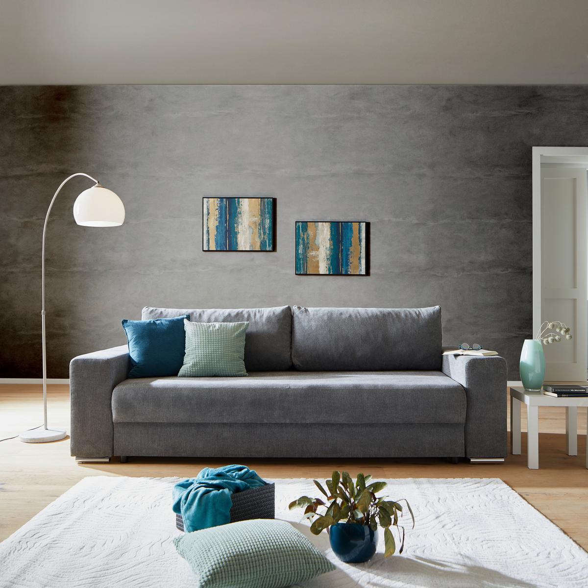 Velká rozkládací pohovka Garcia, šedá - šedá, Moderní, textil/plast (250/84/105cm) - Ondega
