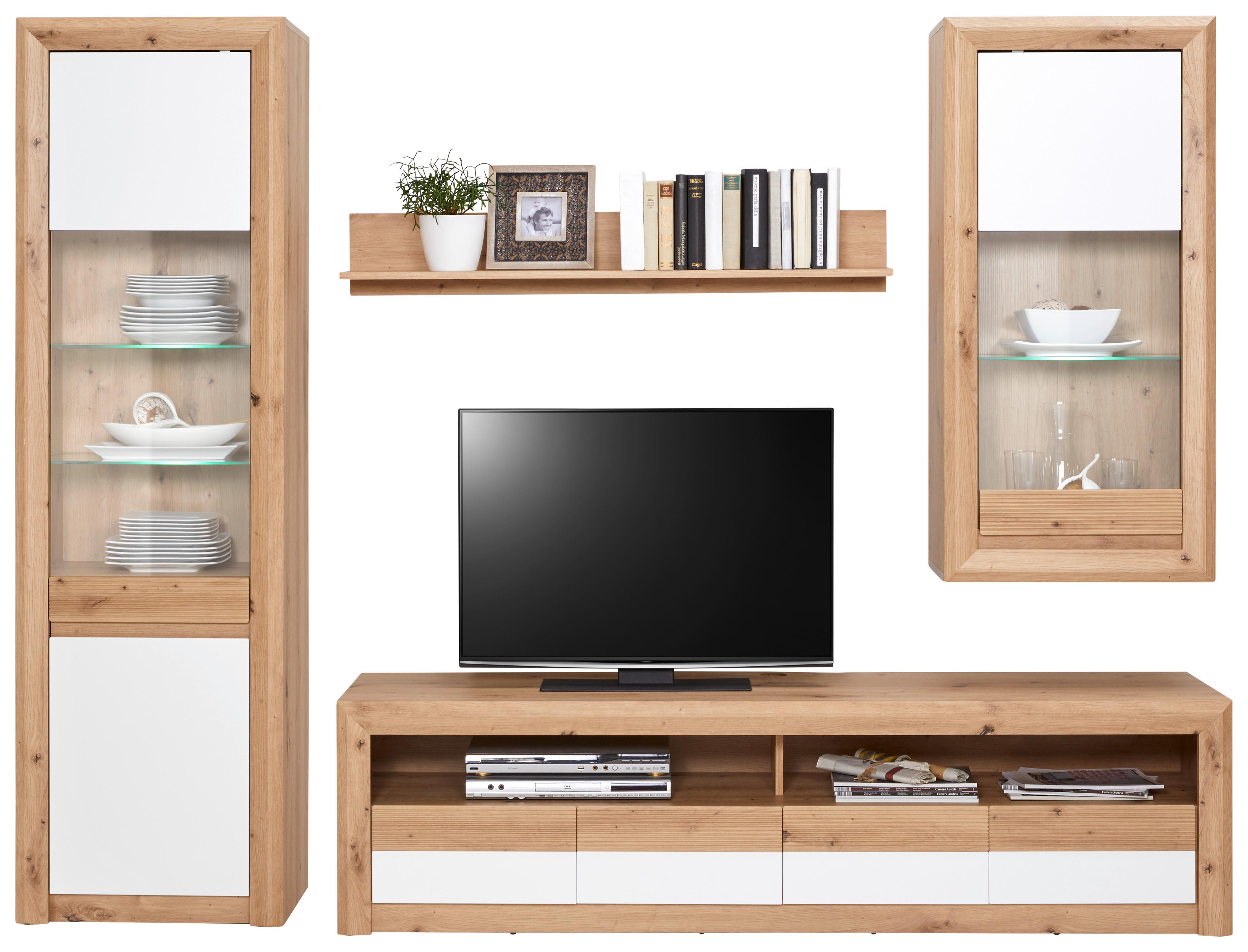 Wohnkombination 4 -Teilig. mit Led Kashmir New 4 Eiche Dekor/Weiß - Eichefarben/Weiß, MODERN, Holzwerkstoff (242/192/49cm) - James Wood