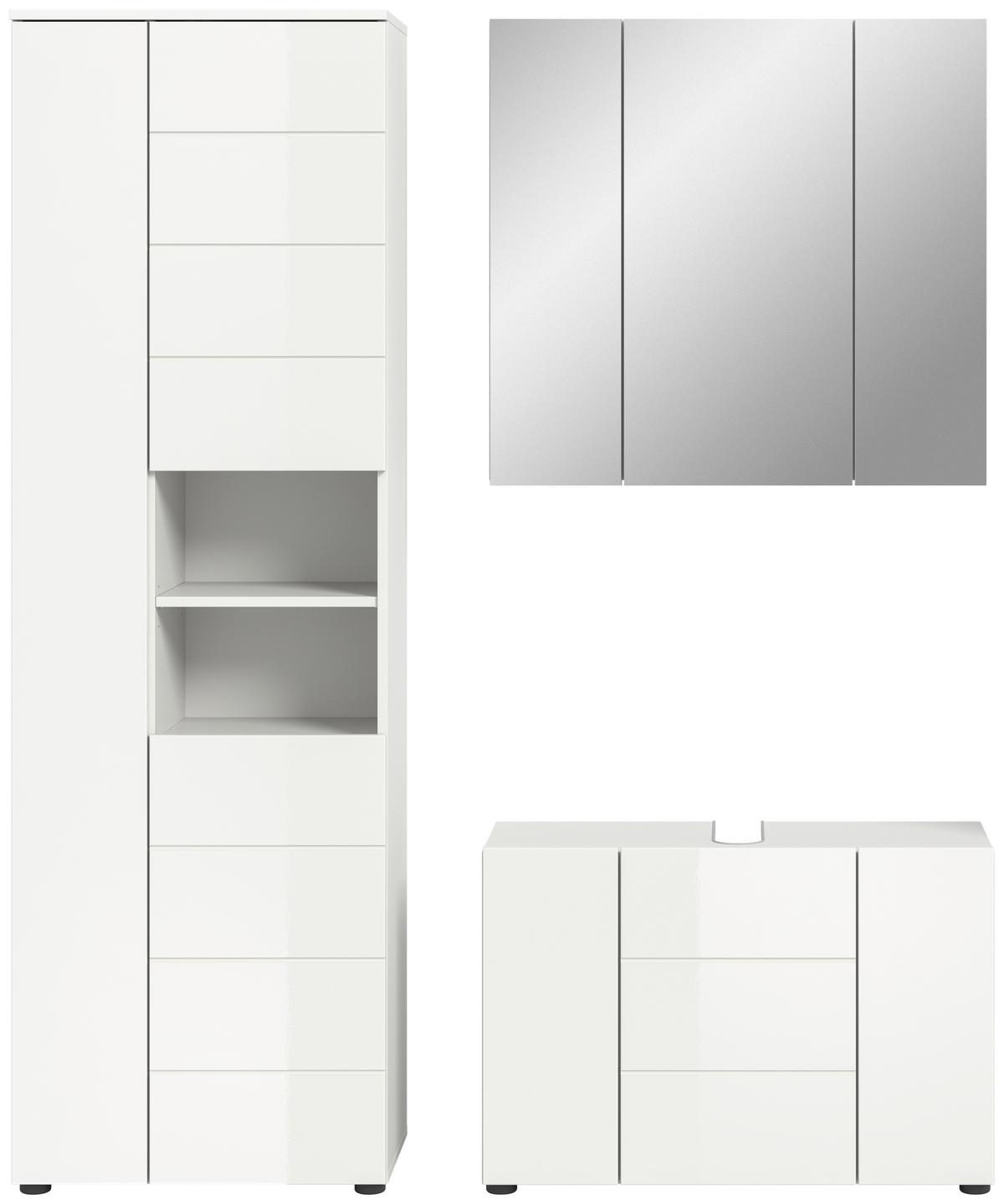 Badezimmer Vira Weiß B: 142 cm - Weiß Hochglanz/Schwarz, MODERN, Holzwerkstoff (142cm) - MID.YOU