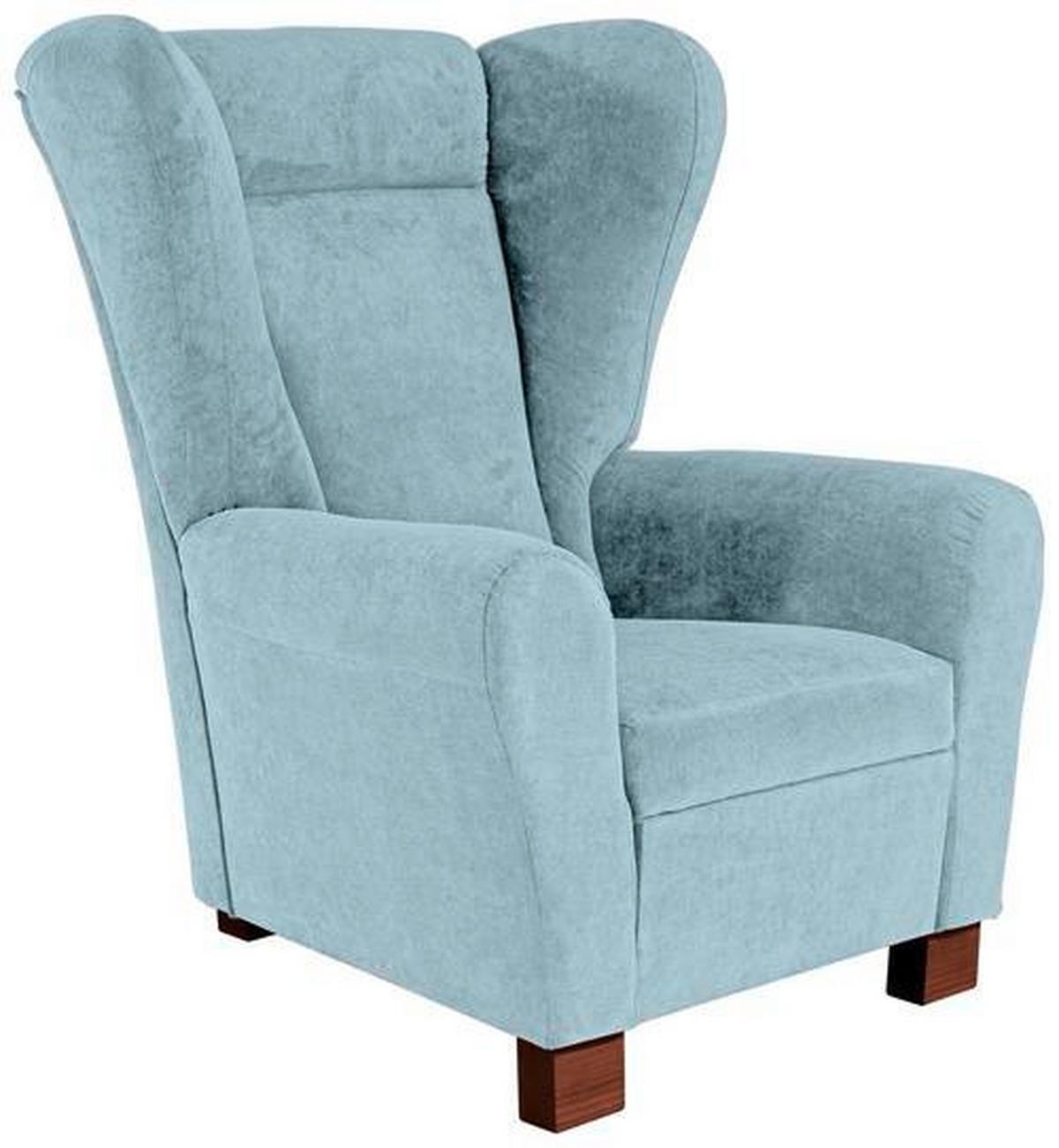 KRESLO UŠIAK CHANDLER - svetlomodrá/hnedá, Design, drevo/textil (95/109/97cm) - Ondega