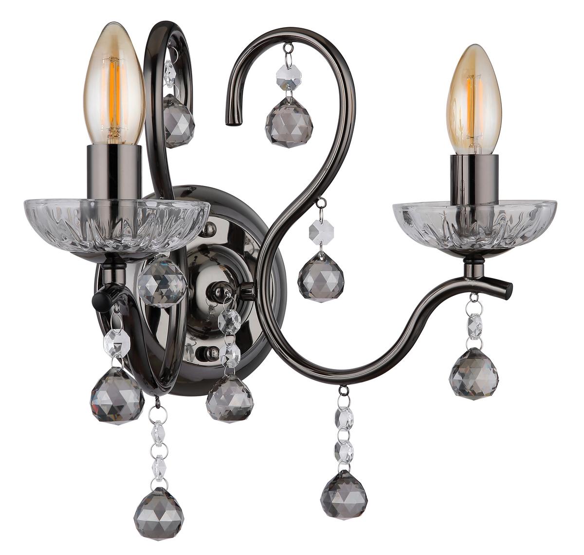 Wandleuchte 64134-2w - Klar/Schwarzchrom, KONVENTIONELL, Glas/Metall (33/21,7/33cm) - Globo