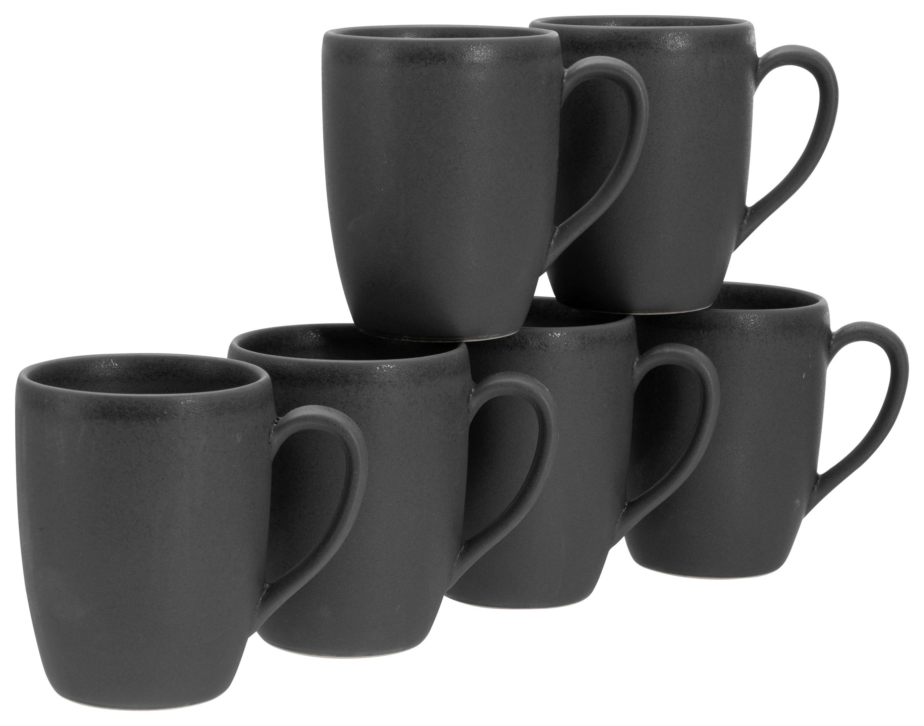 Kaffeebecher Steinzeug 300 Ml 6 Stk. Schwarz - Schwarz, Basics, Keramik (0,3l) - Creatable