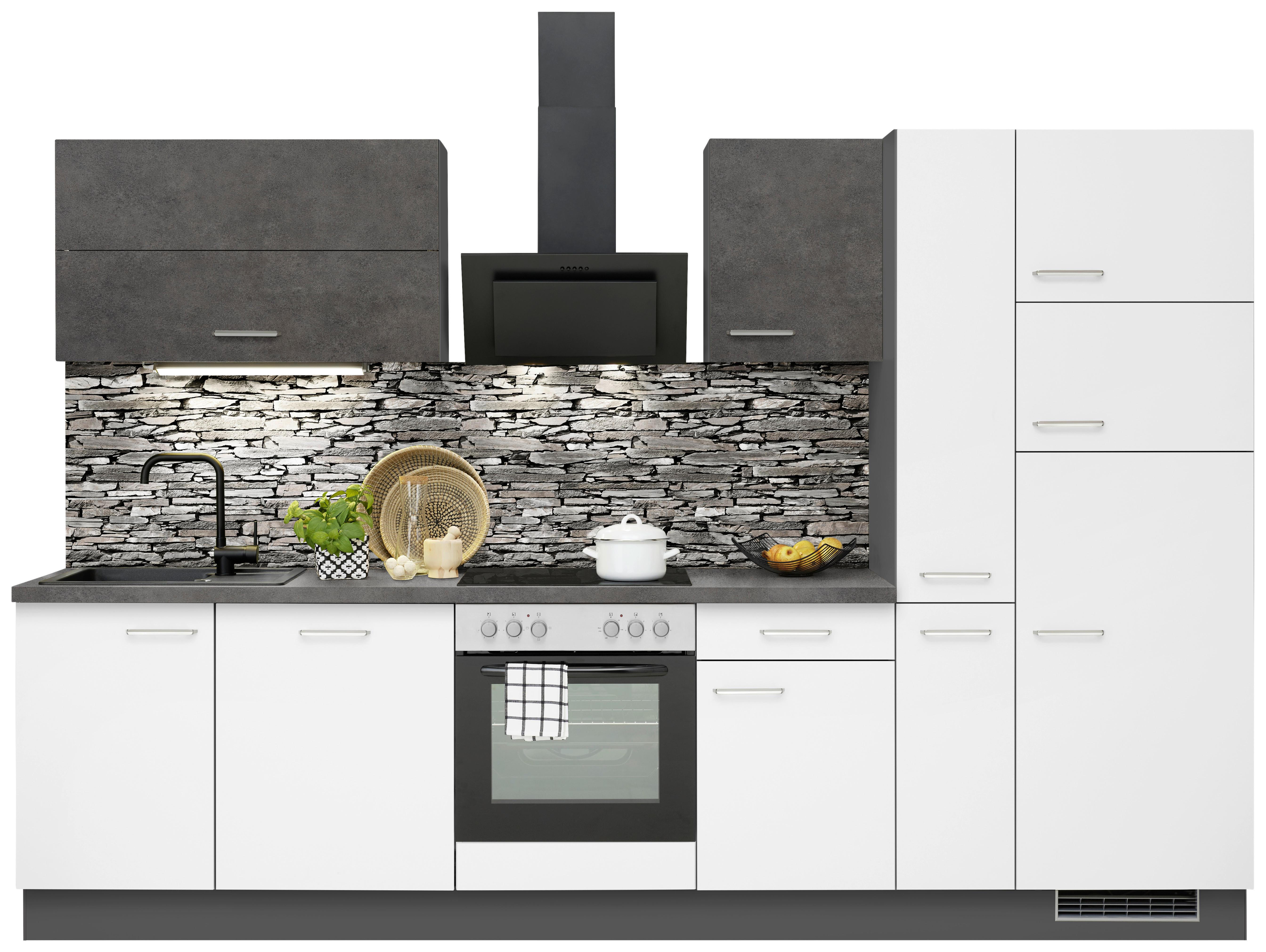 Küchenzeile Ip1200 mit Geräten B: 310 cm Weiß/Grafit - Graphitfarben, Basics, Holzwerkstoff (310cm) - Impuls