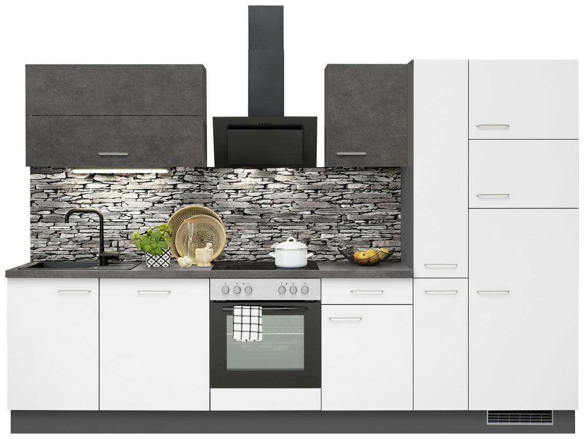 Küchenzeile Ip1200 mit Geräten B: 310 cm Weiß/Grafit - Graphitfarben, Basics, Holzwerkstoff (310cm) - Impuls