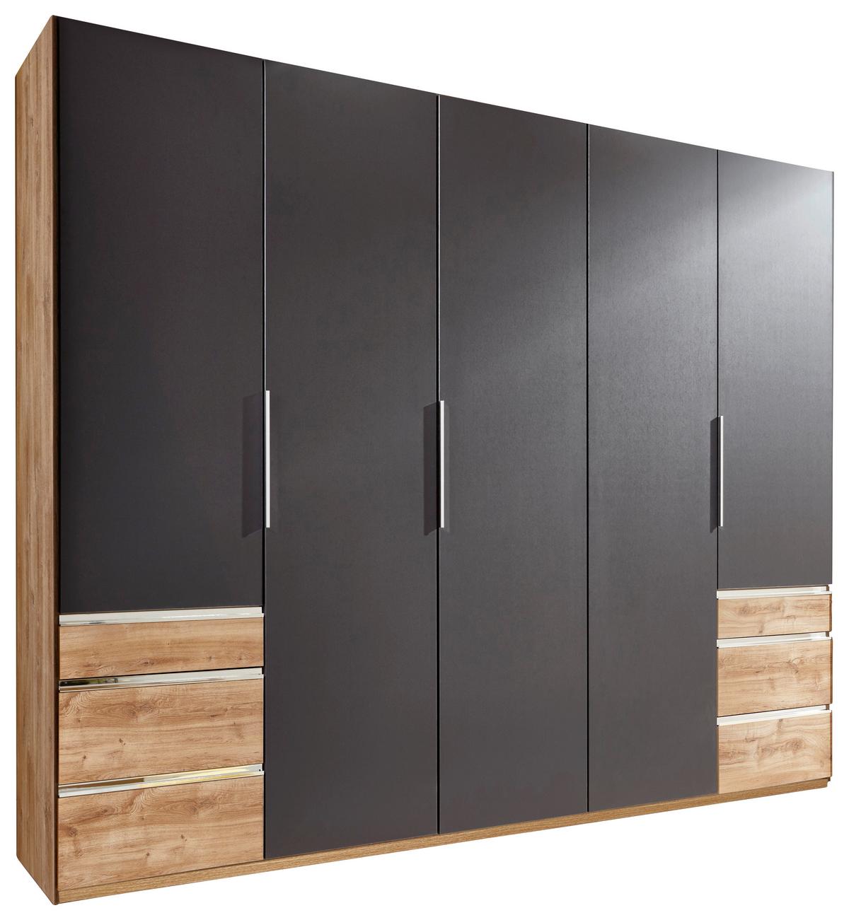 Drehtürenschrank Mit Schubladen 250cm Level 36a, Graphit Dekor - Eichefarben/Graphitfarben, MODERN, Holzwerkstoff (250/216/58cm) - MID.YOU