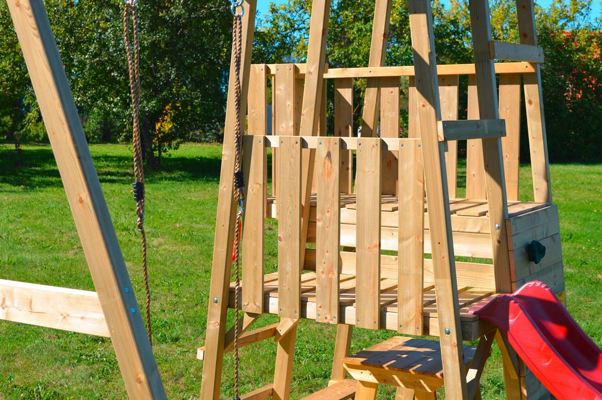 Spielturm Gorilla Naturfarben/Rot, B: 270 cm - Rot/Naturfarben, KONVENTIONELL, Holz (270/270/290cm)