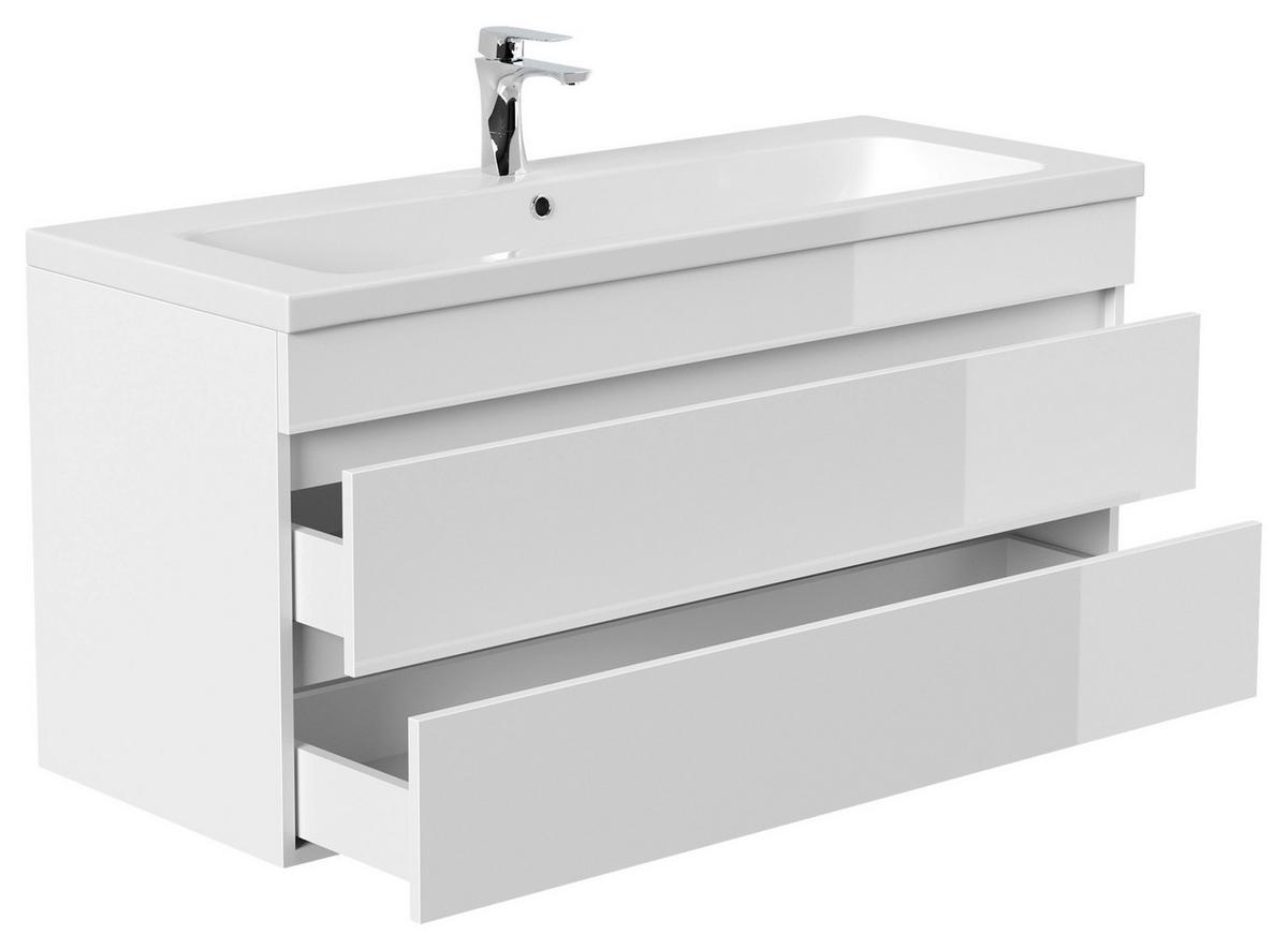 WASCHTISCHKOMBI Fellini Weiß HG B: 120cm - Weiß Hochglanz/Weiß, Basics, Holzwerkstoff/Stein (120cm) - MID.YOU