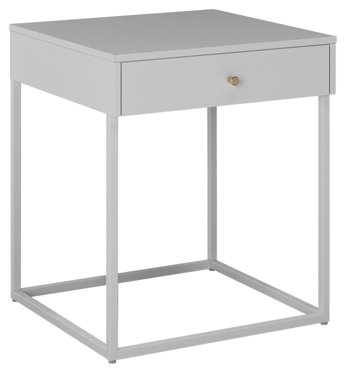Nočný stolík MONA kovový biely - biela/zlatá, Modern, kov (41/50/43cm)