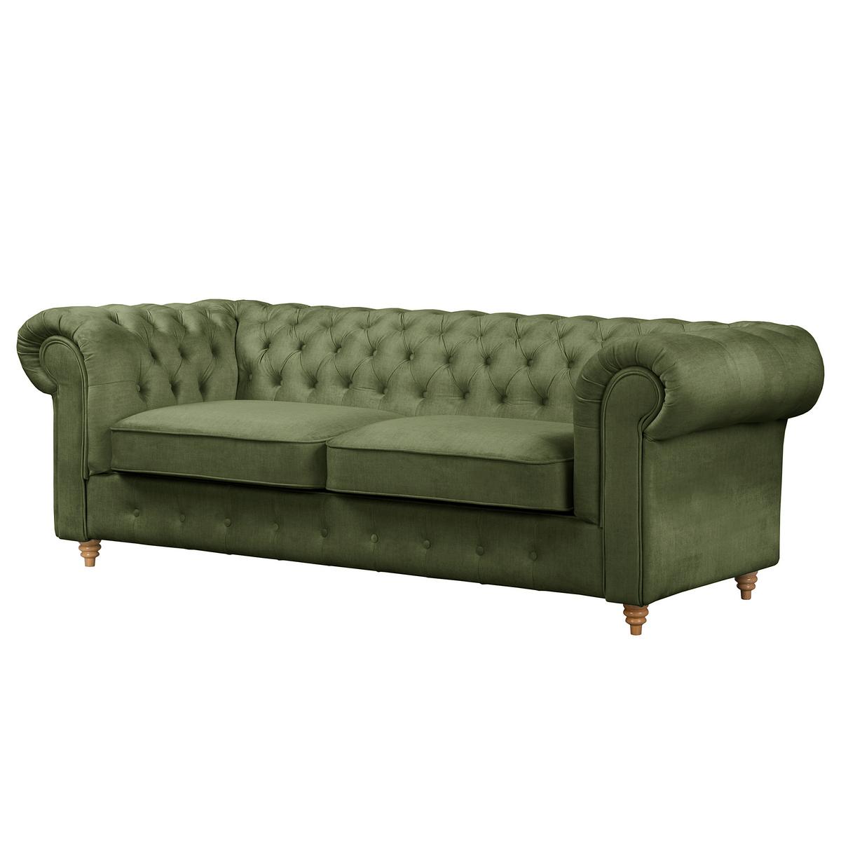 Schlafsofa Laura Dunkelgrün, B: 218cm - Dunkelgrün/Braun, Design, Textil (218/74/91cm) - P & B