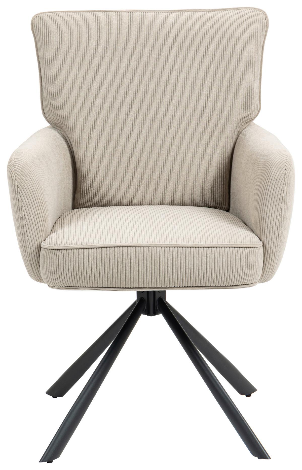 Armlehnstuhl Mila Cord Creme Sitzfl. 180° drehbar, B: 60cm - Beige/Schwarz, KONVENTIONELL, Textil/Metall (60/95/67cm) - MID.YOU