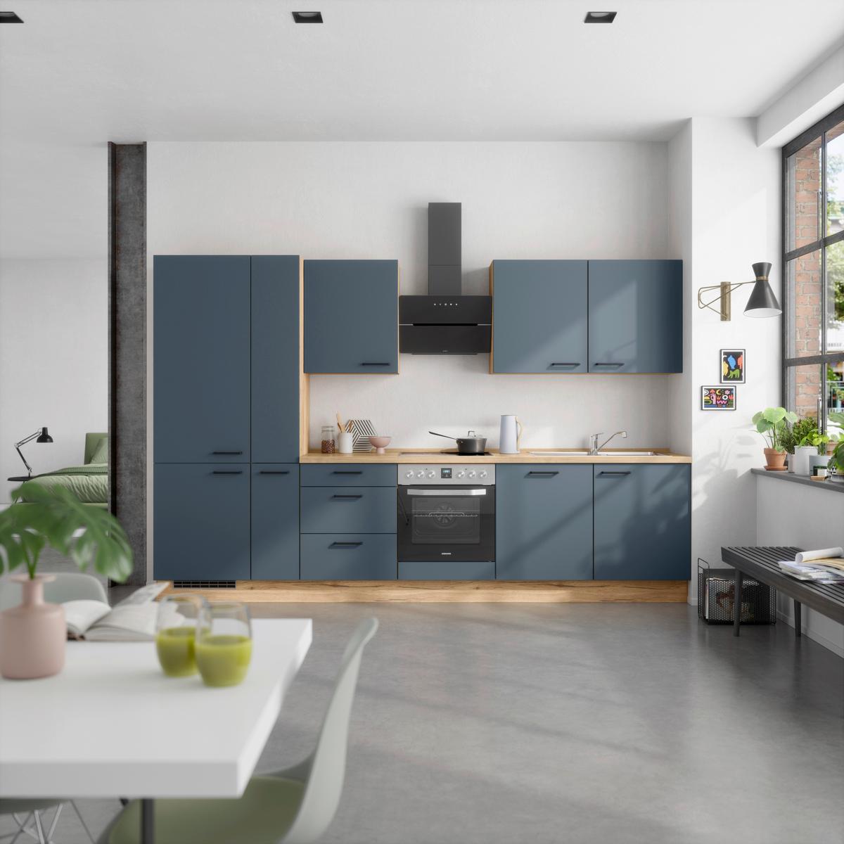 Küchenleerblock Easytouch High-Line, H11 Links - Blau/Eichefarben, MODERN, Holzwerkstoff (330cm) - Nobilia