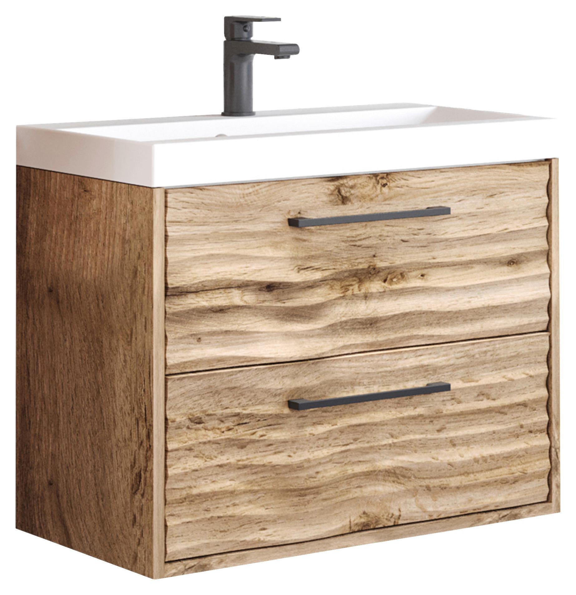 Waschbeckenunterschrank B: 60 cm, Eiche Wotan - Eiche Wotan/Weiß, Basics, Keramik/Holzwerkstoff (60/50/35cm) - P & B
