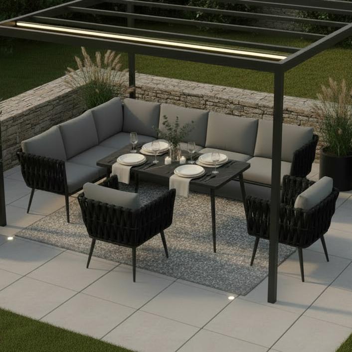 JEDÁLENSKÁ TERASOVÁ SÚPRAVA MILA - tmavosivá, Modern, kov/textil - Bessagi Garden