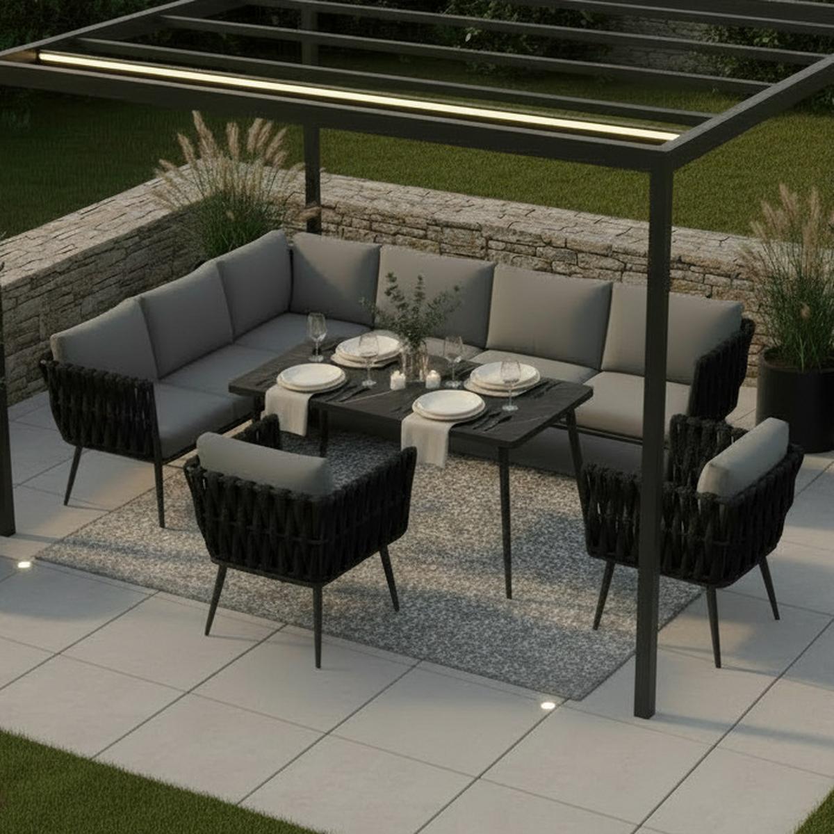 JEDÁLENSKÁ TERASOVÁ SÚPRAVA MILA - tmavosivá, Modern, kov/textil - Bessagi Garden