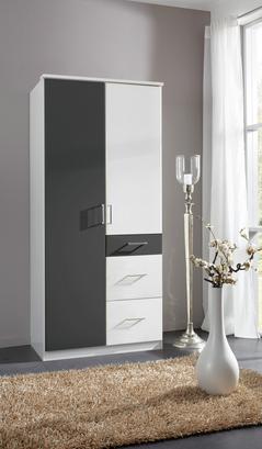 Zweitüriger Kleiderschrank mit moderner Optik Zweitüriger Drehtürenschrank mit Schubladen