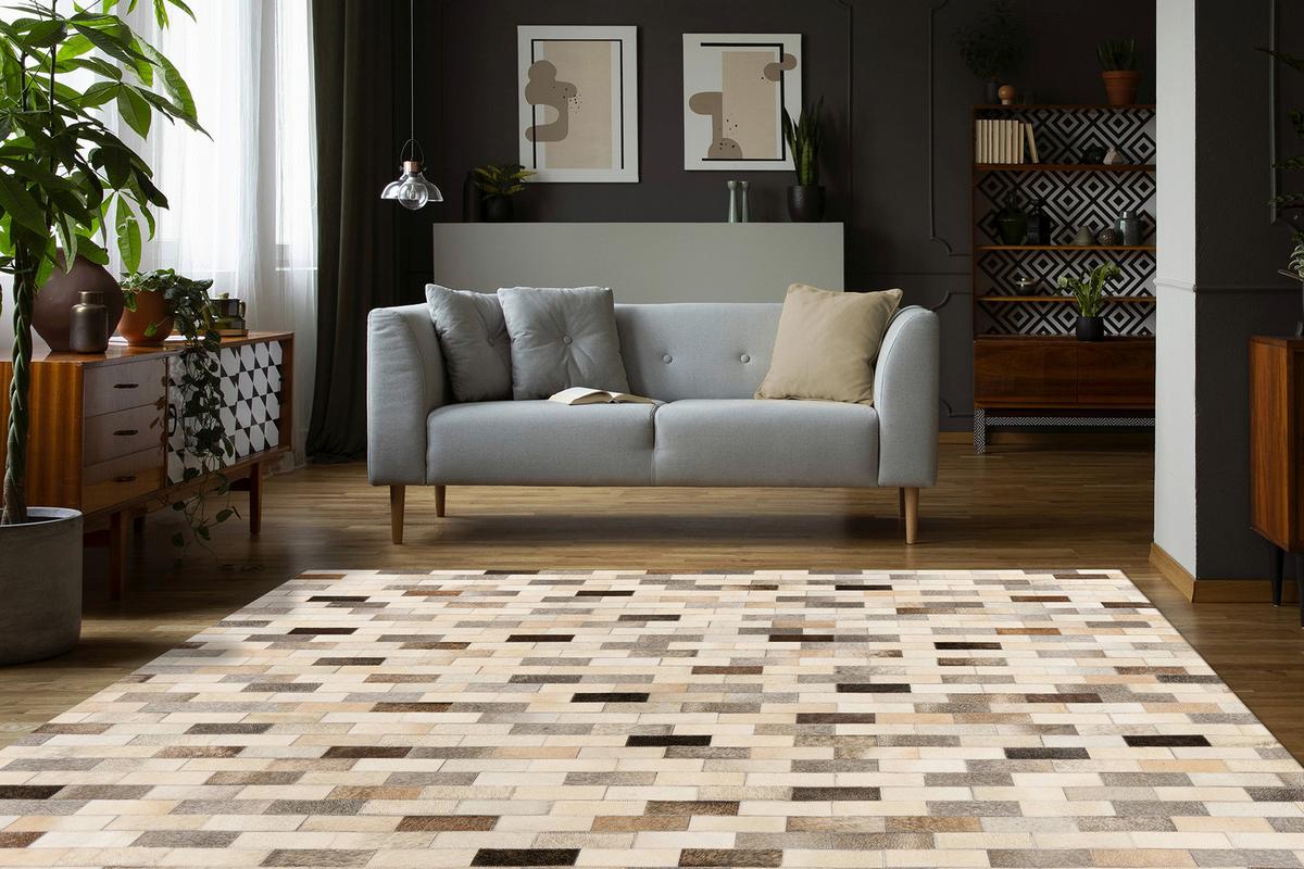Lederteppich Ravi 100 - Grau, KONVENTIONELL, Leder (120/170cm)