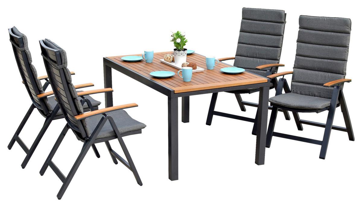 Gartengarnitur 9-Tlg. Astros Aluminium/Akazie mit Kissen - Graphitfarben/Naturfarben, MODERN, Holz/Kunststoff - Gardenson