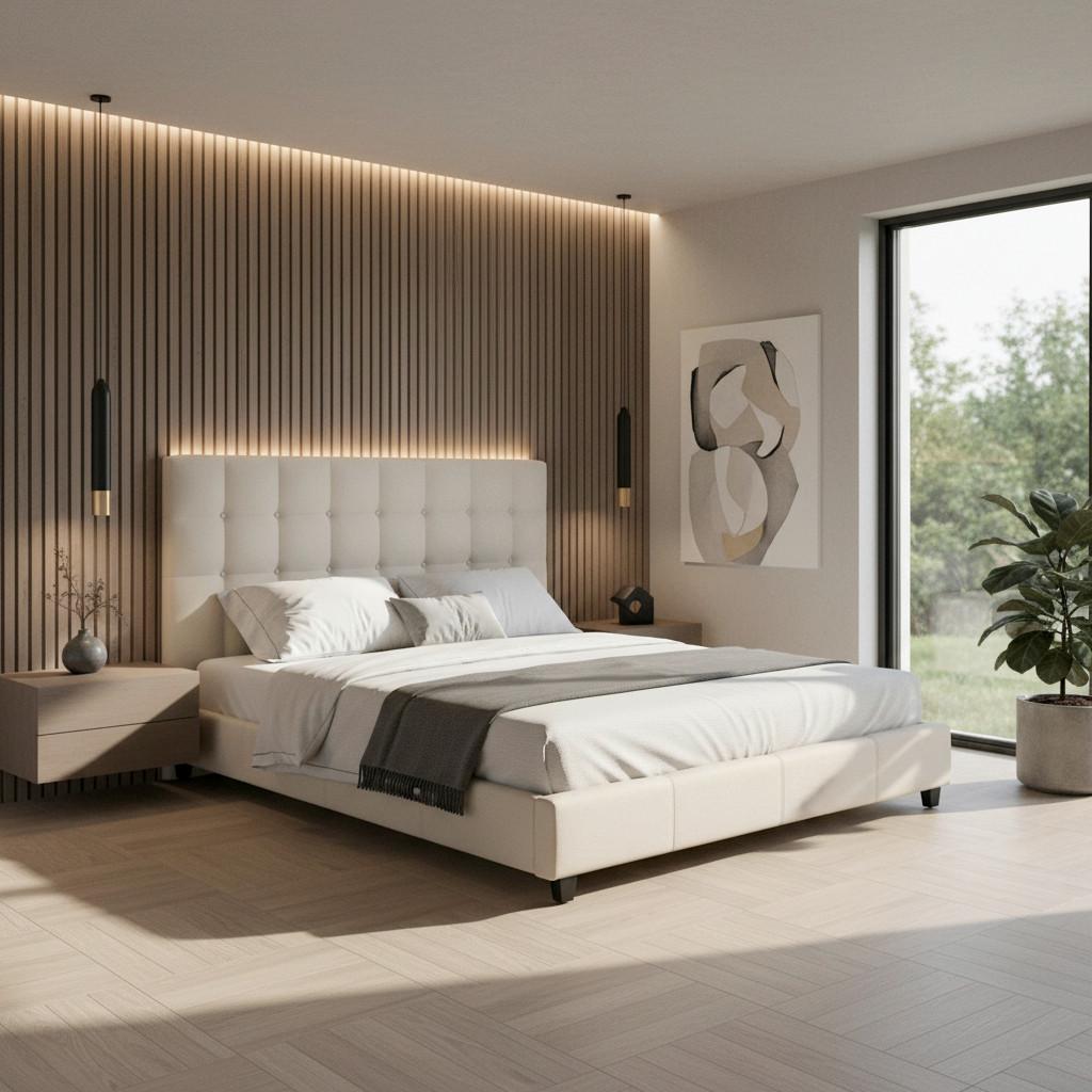 Čalouněná postel FREDERICO 180x200, béžová - černá/béžová, Moderní, kov/dřevo (180/200cm) - Bessagi Home