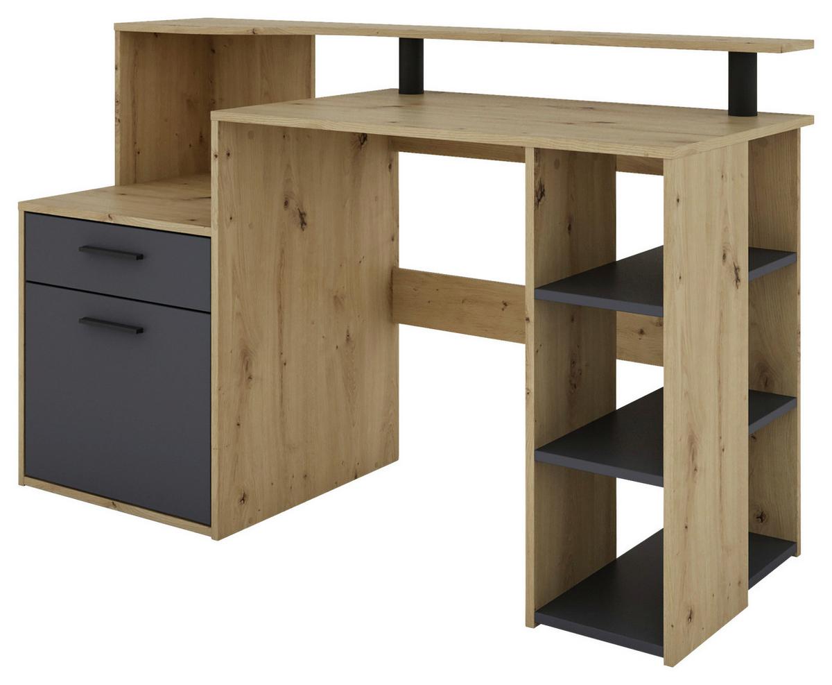 Schreibtisch Louis - Anthrazit/Eiche Artisan, MODERN, Holzwerkstoff (140/55/89cm) - MID.YOU