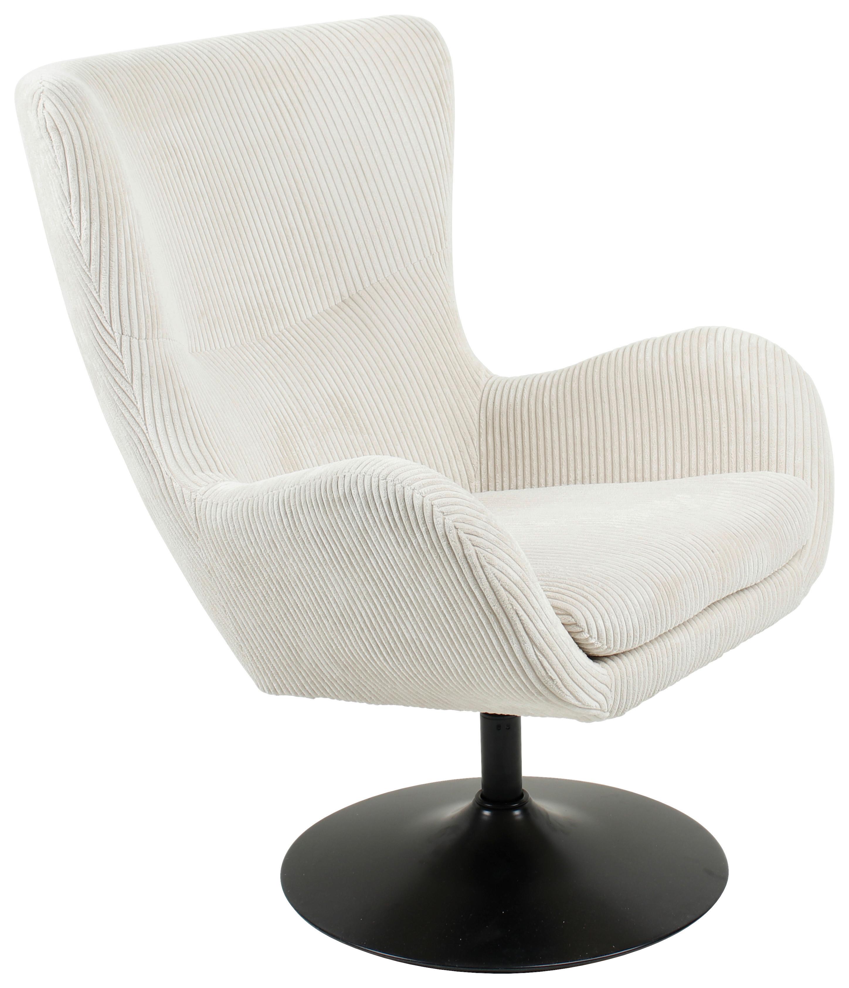 Otočné křeslo SHIBA, krémový manšestr - černá/krémová, Moderní, kov/textil (76/99/87cm) - Mömax