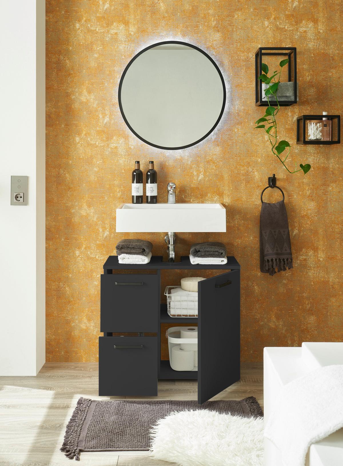 Waschbeckenunterschrank Vanice B: 70 cm Schwarz - Schwarz, MODERN, Holzwerkstoff (70/60/35cm) - MID.YOU