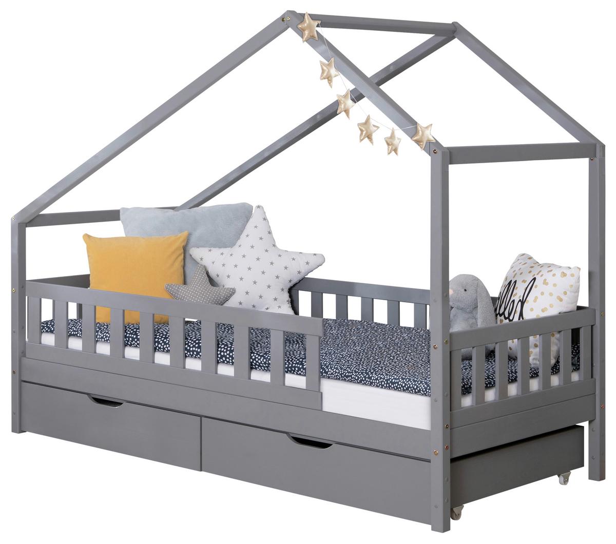 Hausbett Lou Bettschublade Hellgrau B: 90 cm - Hellgrau/Naturfarben, MODERN, Holz (90/200cm) - MID.YOU