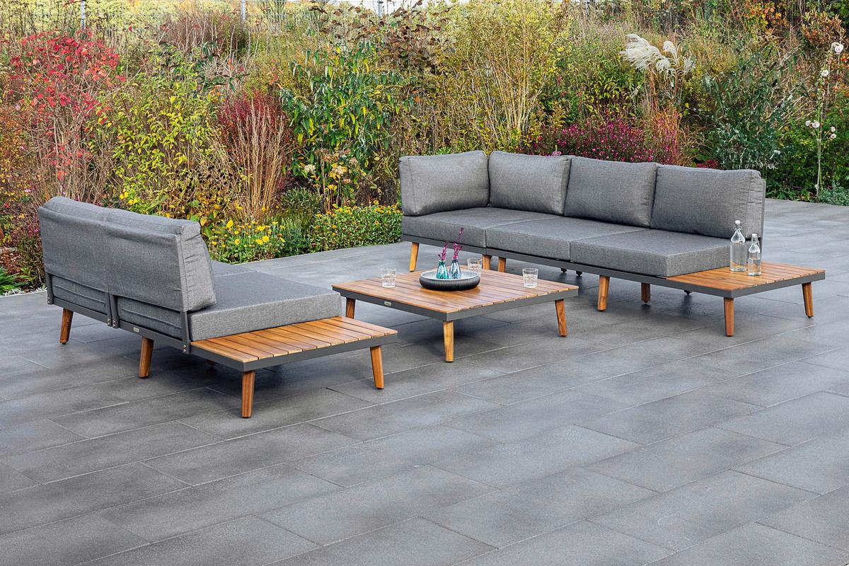 Gartenmöbel Set 2-tlg. Athen Holz/aluminium Mit Kissen - Graphitfarben/Braun, KONVENTIONELL, Holz/Textil (287,5/28/287,5cm) - Gardenson