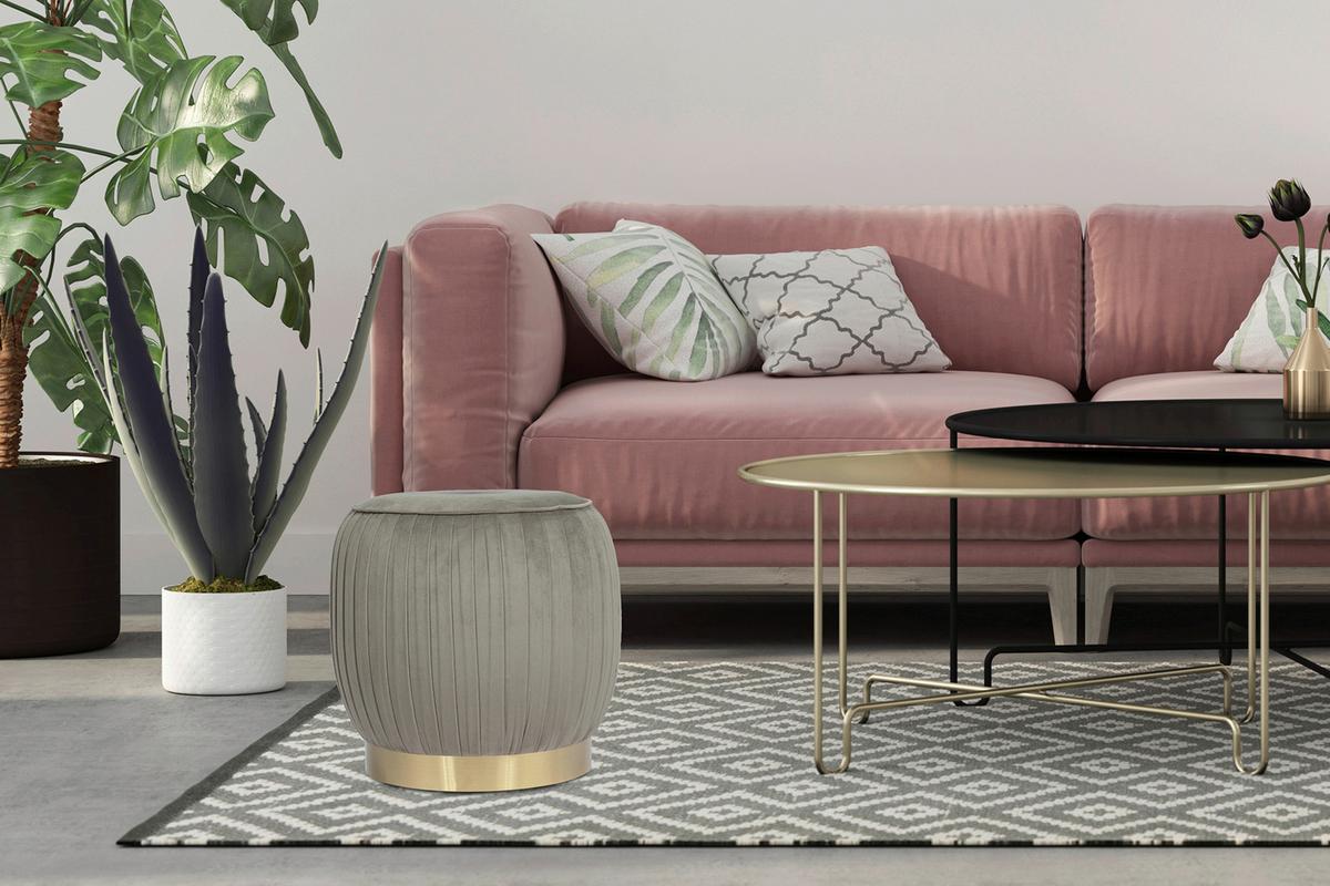 Hocker Lilje 100 Grau D: 43 cm - Goldfarben/Grau, Design, Textil (43/42cm) - Kayoom