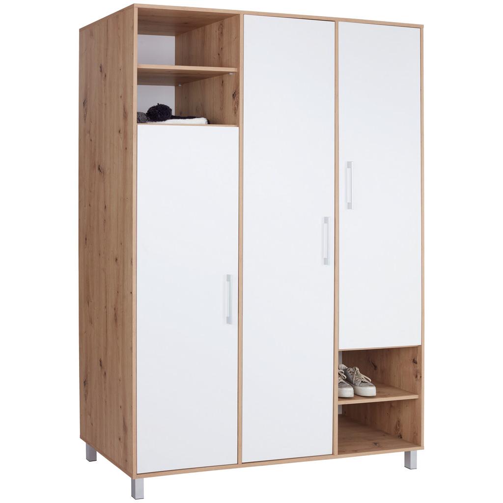 Kleiderschrank mit Fächern 147cm Box, Weiß/Eiche Dekor