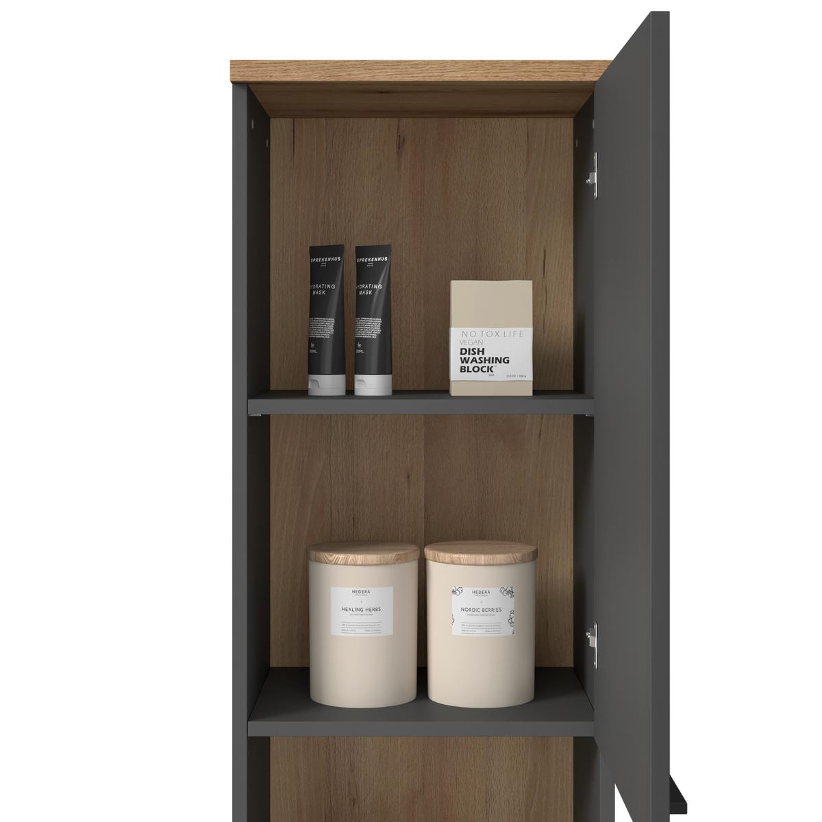 Badezimmer Hochschrank Cotia Cotls 40x187,6 cm Anthrazit - Eichefarben/Anthrazit, MODERN, Holzwerkstoff (40/187,6/30cm) - James Wood
