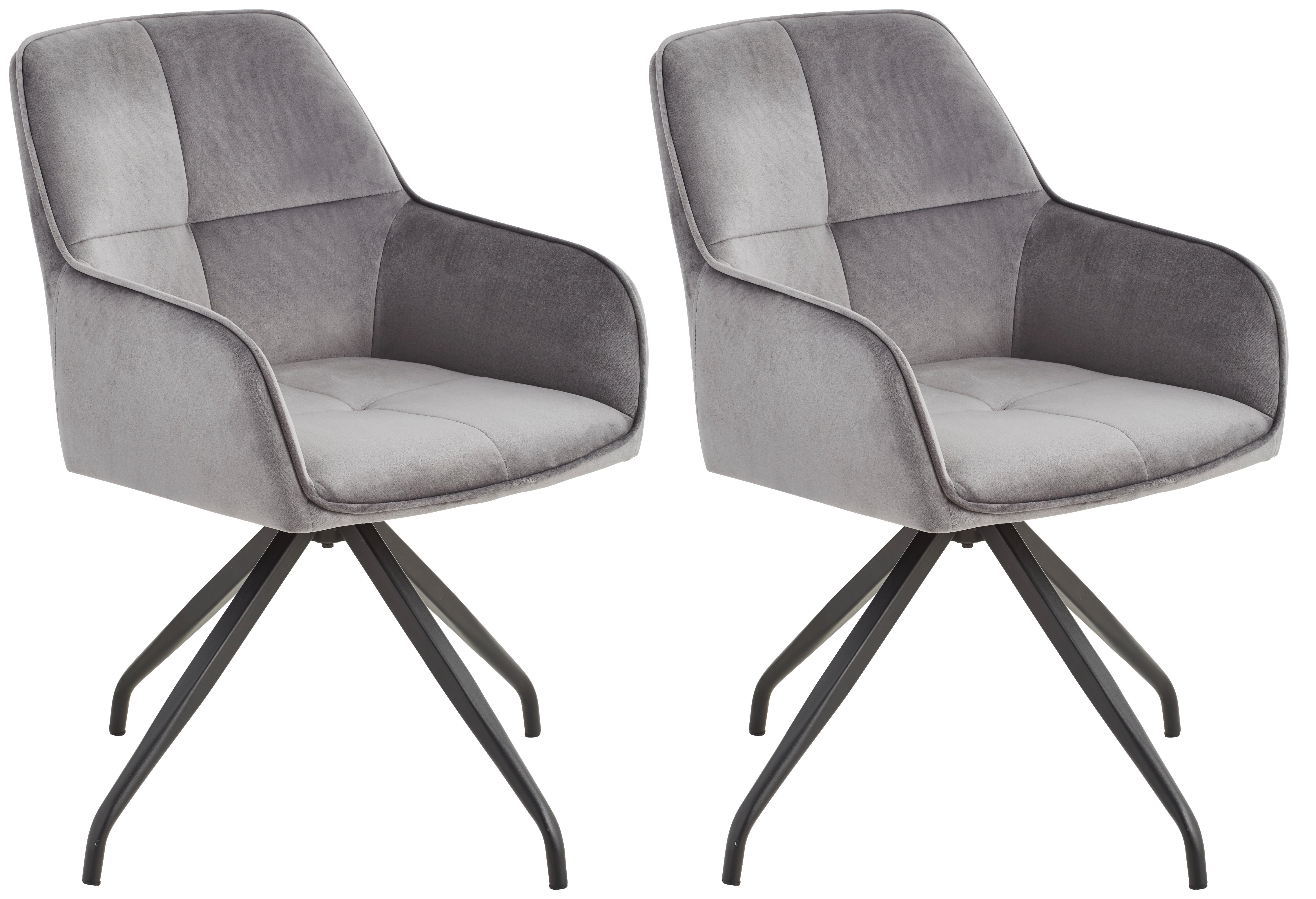 Armlehnstuhl Rapallo Grau drehbare Sitzfläche 2er-Set - Schwarz/Grau, MODERN, Holz/Textil (57/83,5/60cm) - Livetastic
