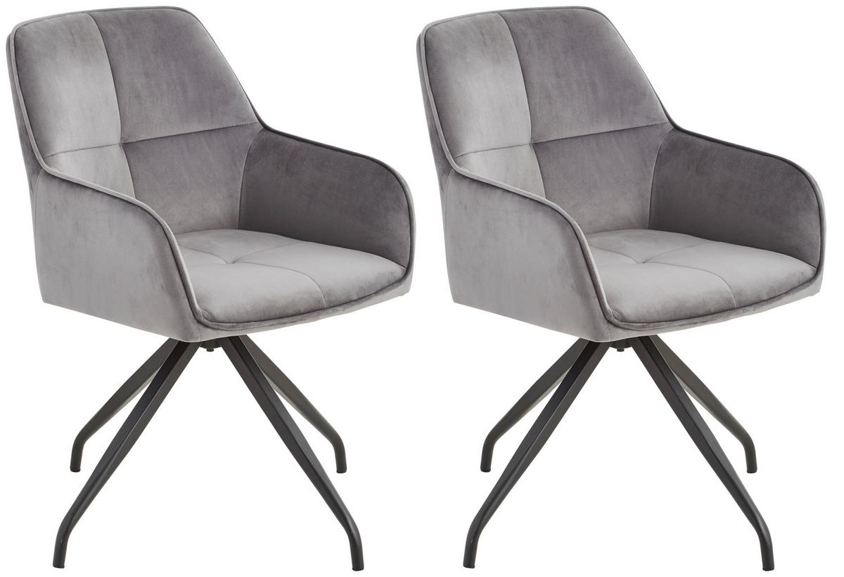 Armlehnstuhl Rapallo Grau Drehbare Sitzfläche 2er-Set - Schwarz/Grau, MODERN, Holz/Textil (57/83,5/60cm) - Livetastic