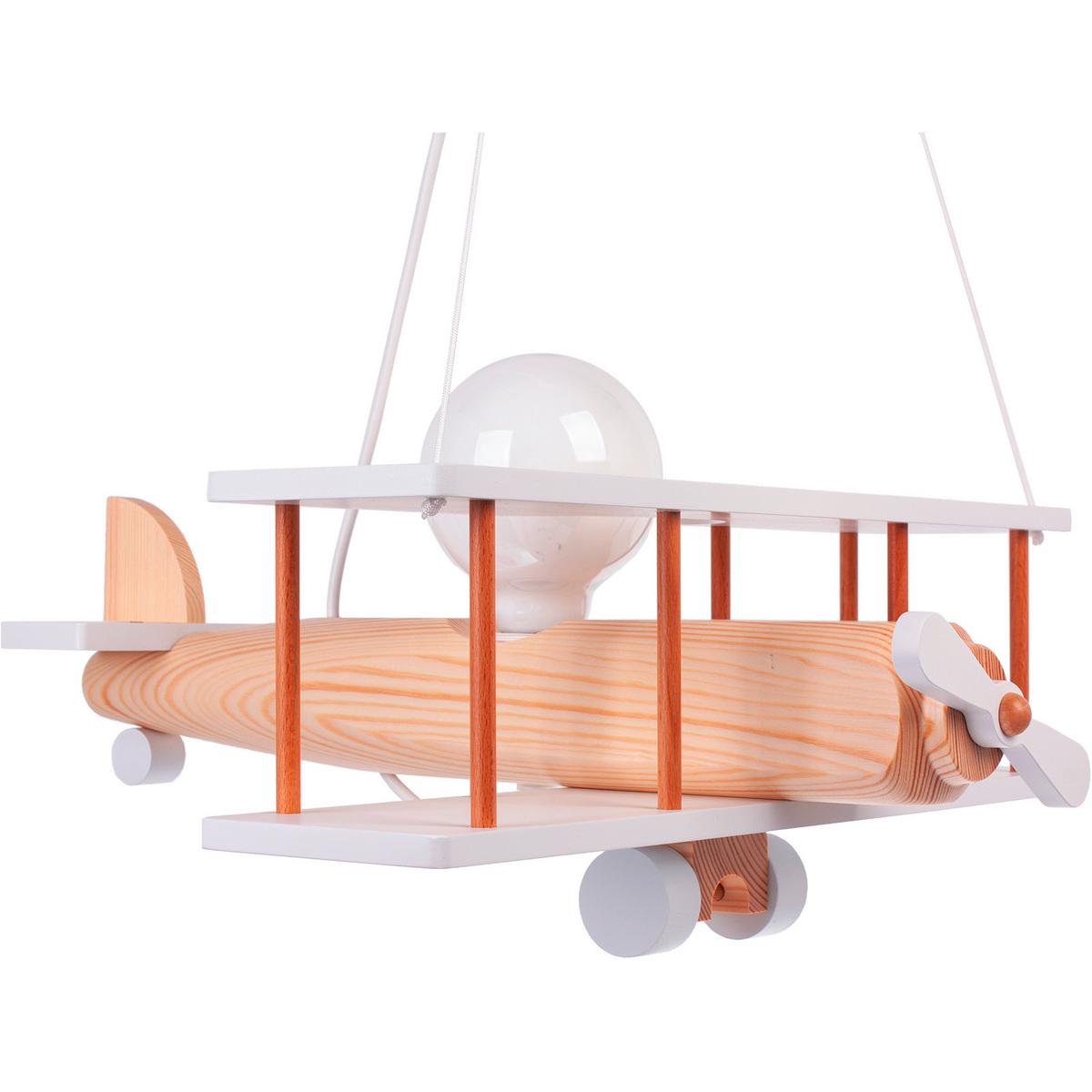 Kinderhängeleuchte Flugzeug H: 75 cm 1-Flammig - Naturfarben/Weiß, KONVENTIONELL, Holz (42/75/45cm)