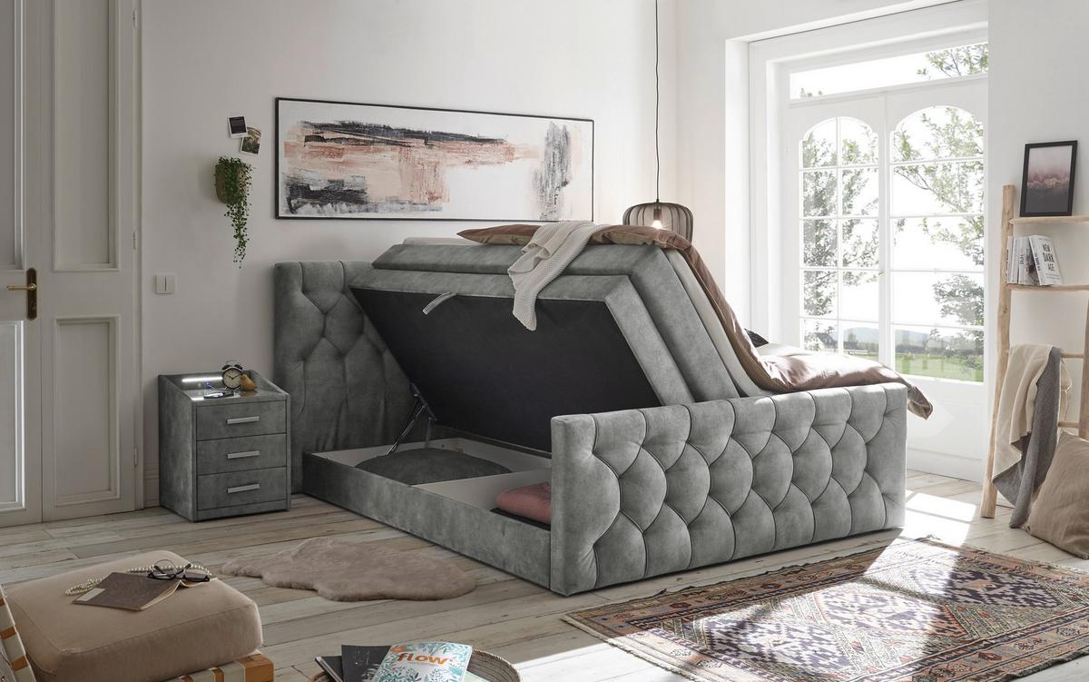 Boxspringbett mit Topper 180x200 cm Cashfield - Grau, MODERN, Holzwerkstoff/Textil (180/200cm) - MID.YOU