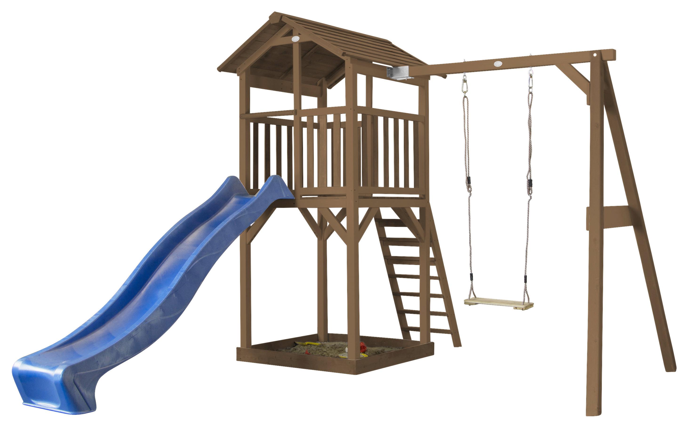 Spielturm Axi Beach Tower Single Swing - Blau/Braun, KONVENTIONELL, Holz (284/242/349cm) - Ambia Garden