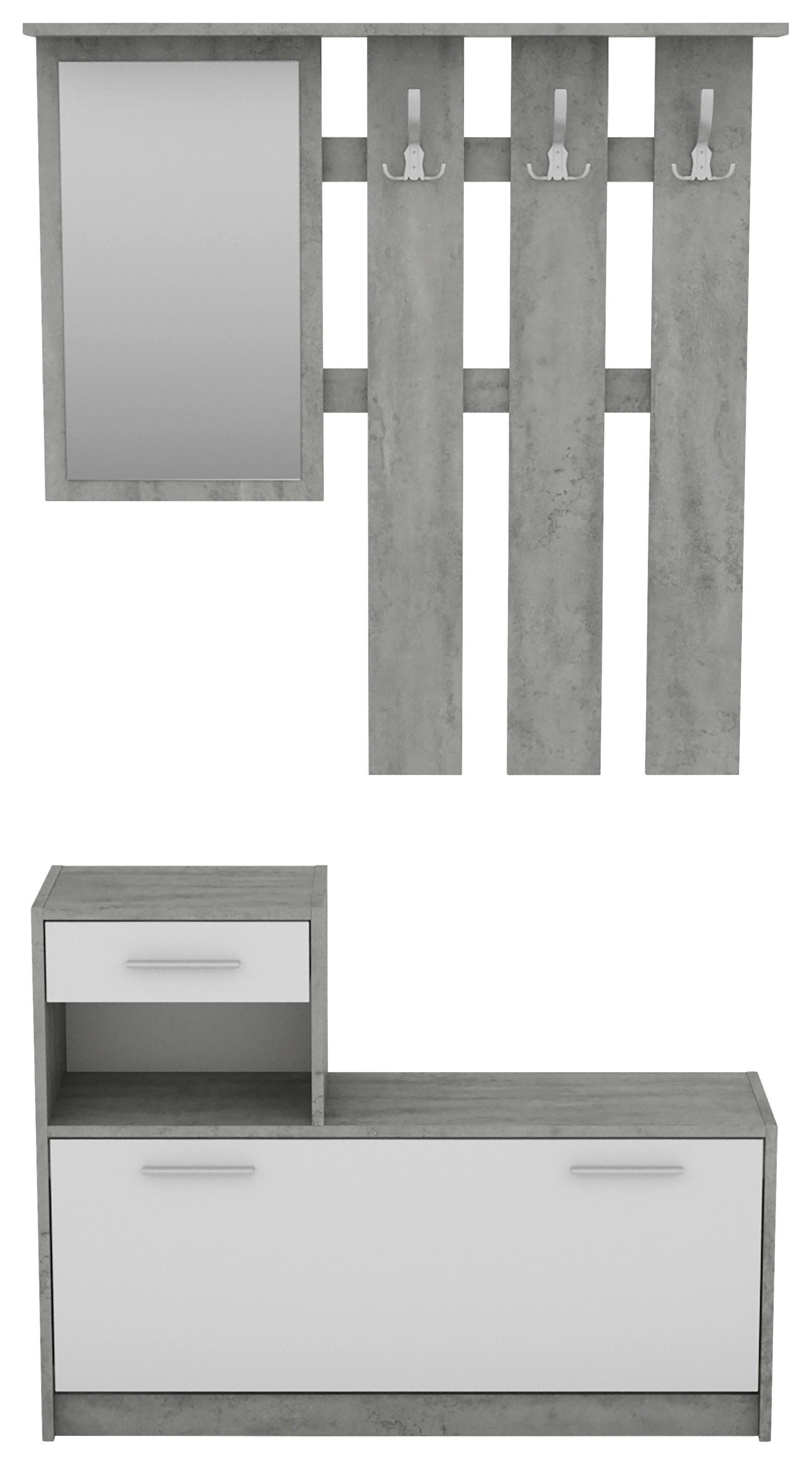 Garderoben-set Tamina Grau/weiß 2--Teilig. Mit Spiegel - Weiß/Grau, MODERN, Glas/Holzwerkstoff (97/190/25cm) - MID.YOU