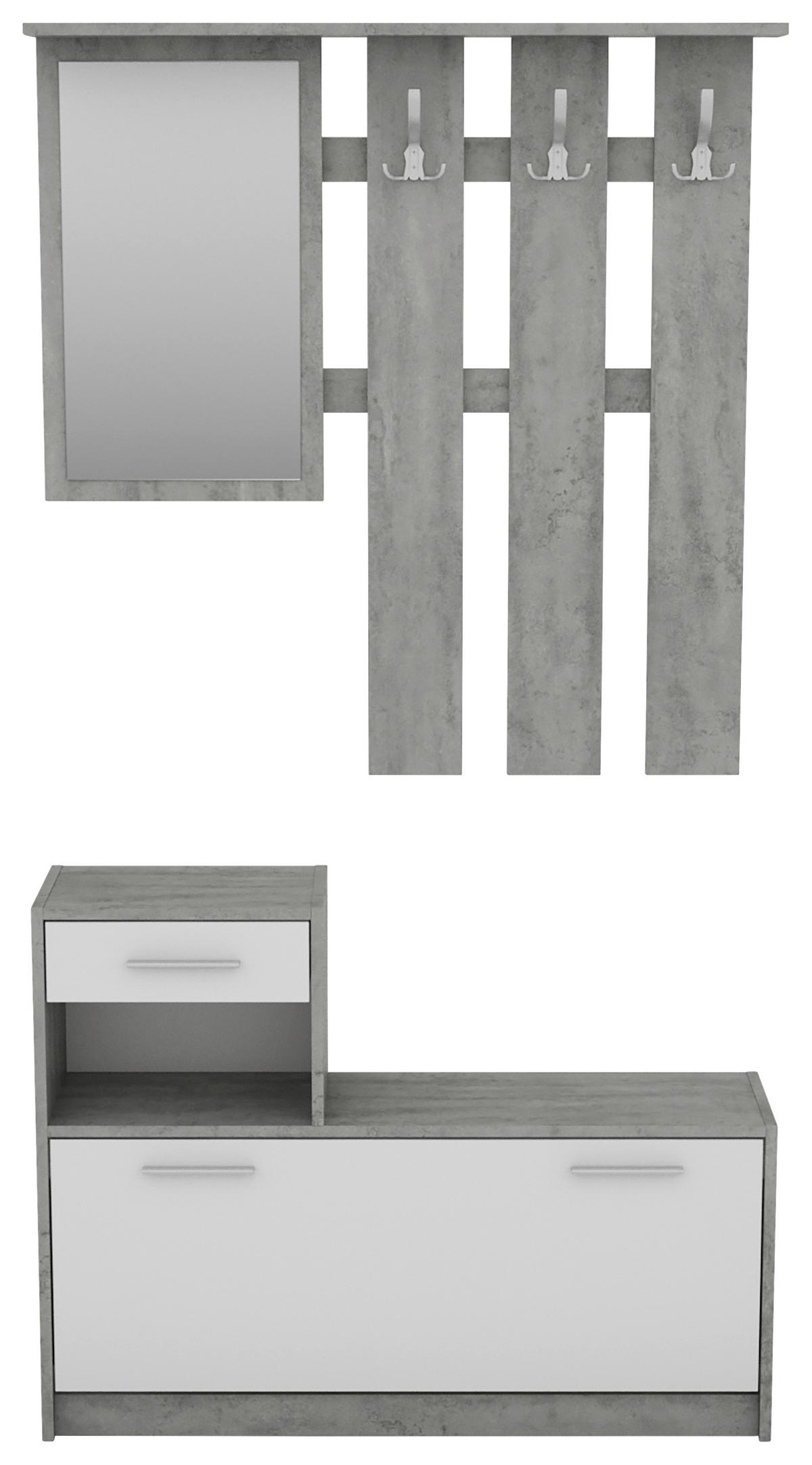 Garderoben-Set Tamina Grau/Weiß 2--Teilig. Mit Spiegel - Weiß/Grau, MODERN, Glas/Holzwerkstoff (97/190/25cm) - MID.YOU