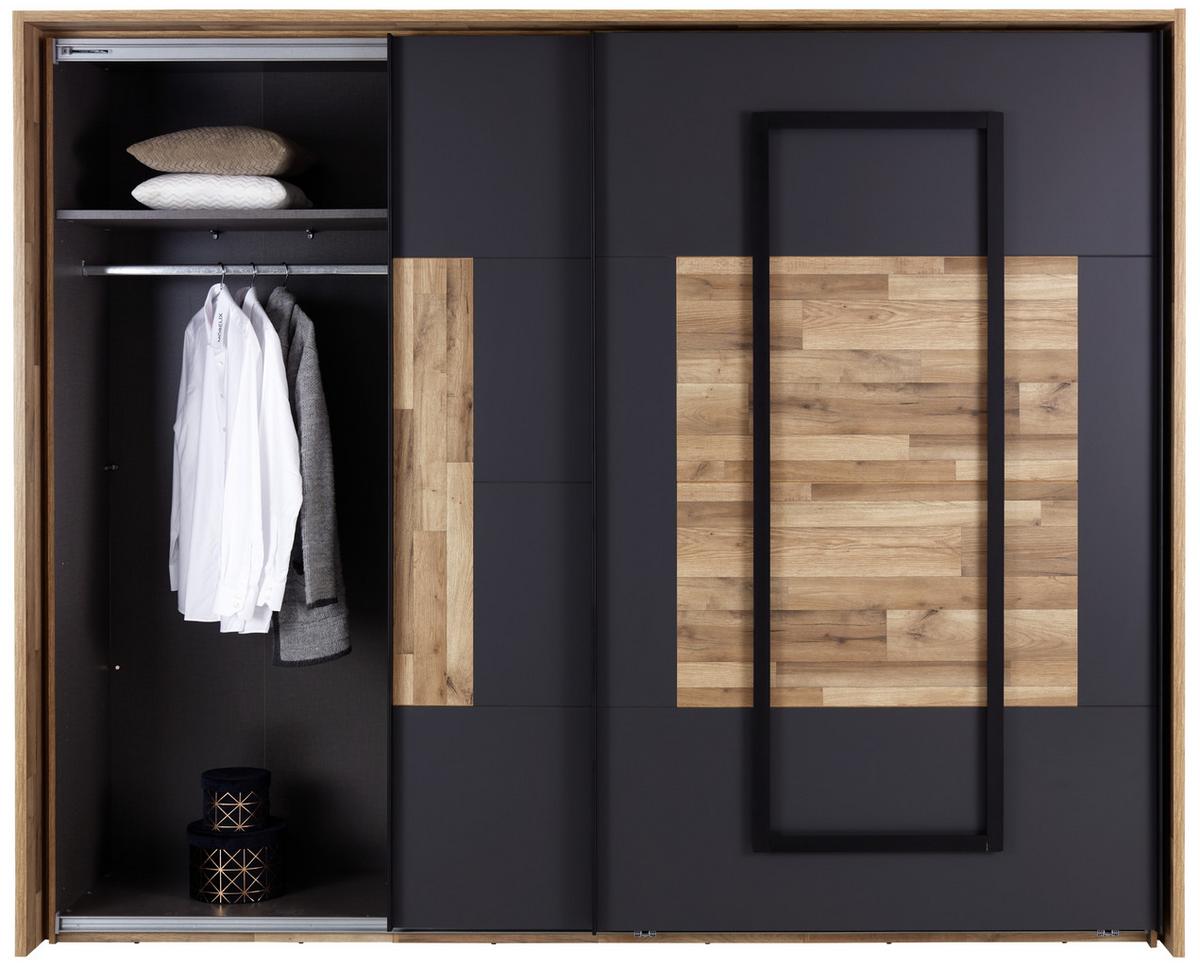 Schwebetürenschrank + Led 270cm , Graphit/eiche Dekor - Eichefarben/Graphitfarben, KONVENTIONELL, Holzwerkstoff (270/225,5/60cm) - James Wood