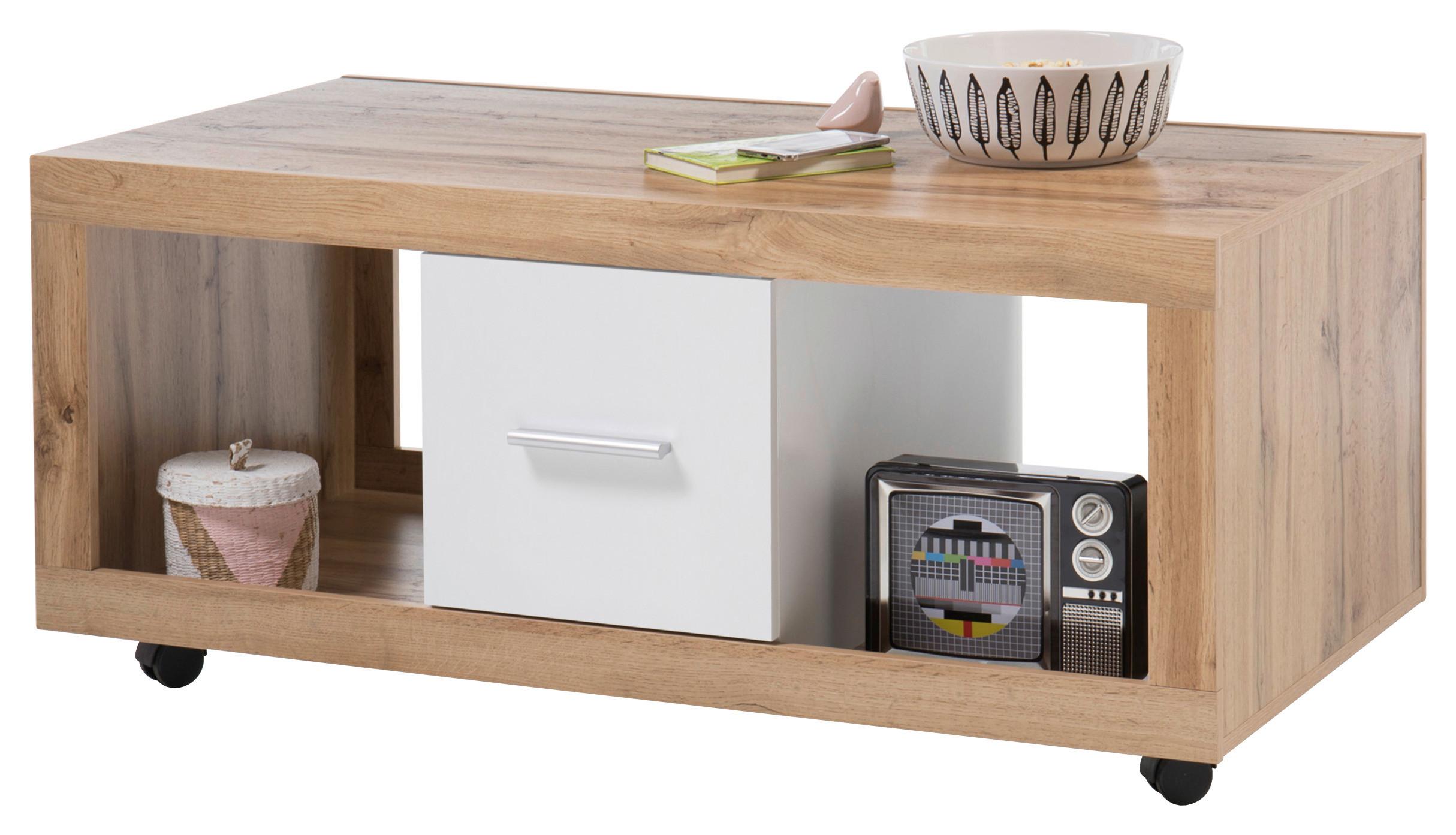 Couchtisch mit Stauaum und Rollen Ibiza, Eichefarben/Weiß - Eichefarben/Weiß, KONVENTIONELL, Holzwerkstoff (115/60/50cm) - Carryhome