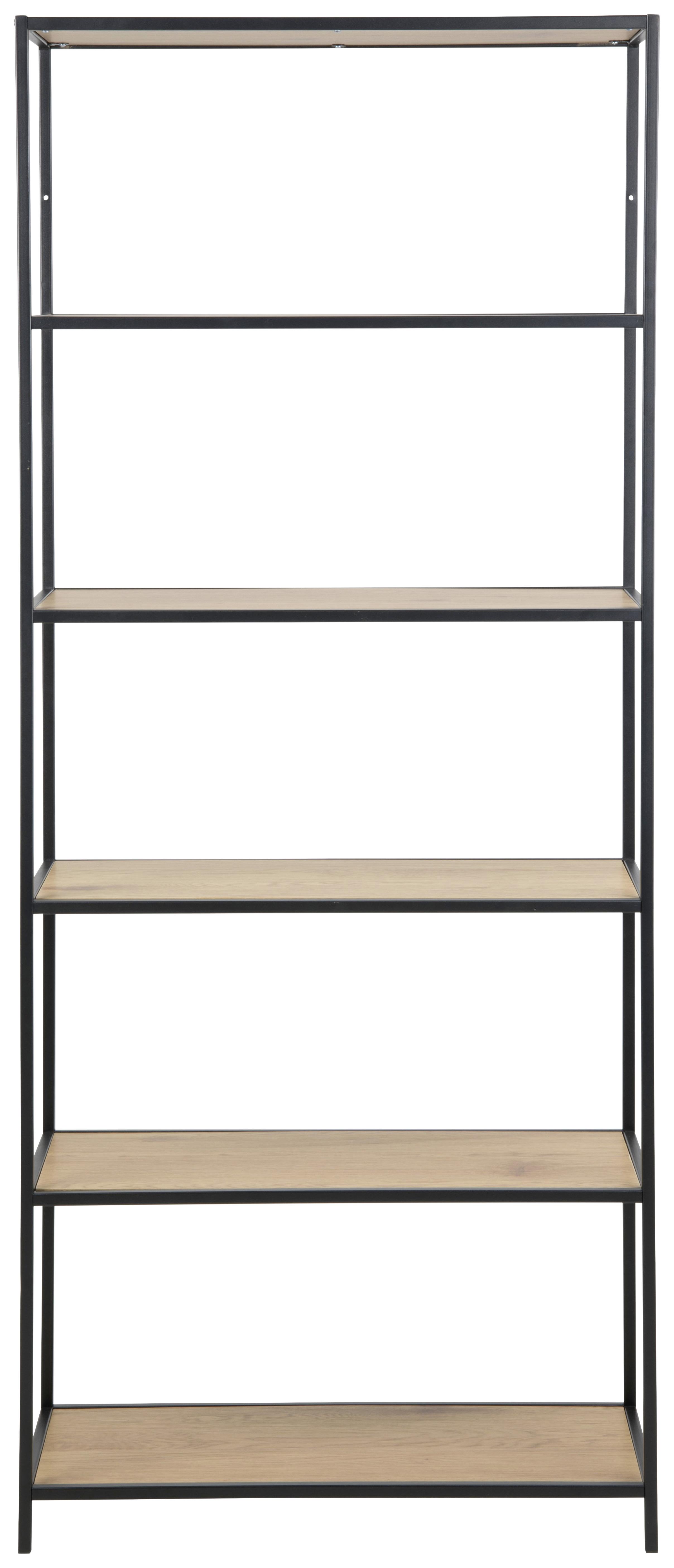 Regal Seaford B 77cm, Schwarz/Eiche Dekor - Eichefarben/Schwarz, Trend, Holzwerkstoff/Metall (77/185/35cm) - MID.YOU