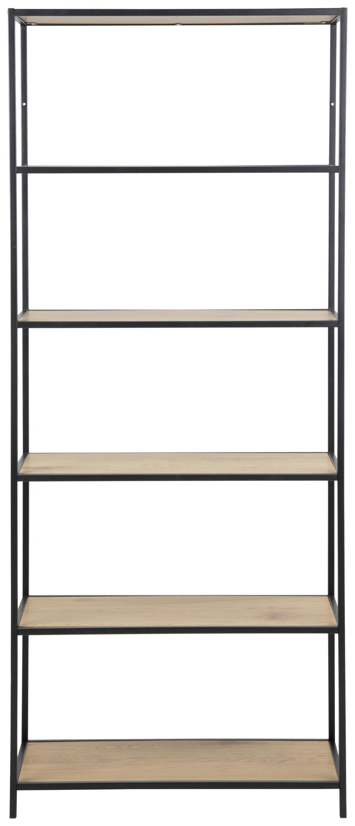 Regal Seaford B 77cm, Schwarz/eiche Dekor - Eichefarben/Schwarz, Trend, Holzwerkstoff/Metall (77/185/35cm) - MID.YOU