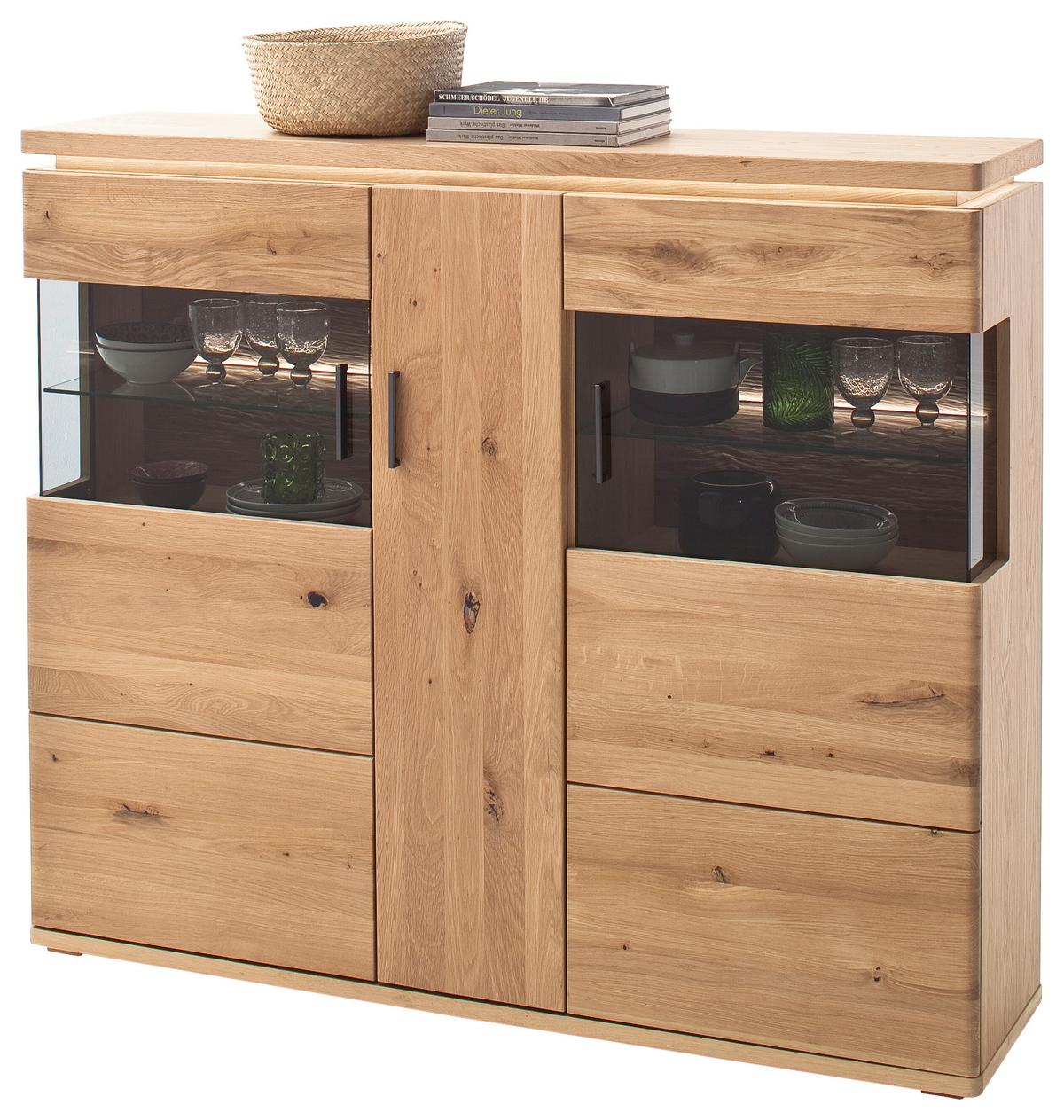Highboard Teilmassiv B: 150 Cm Barcelona Eichefarben - Eichefarben, Design, Glas/Holz (150/128/37cm) - Livetastic