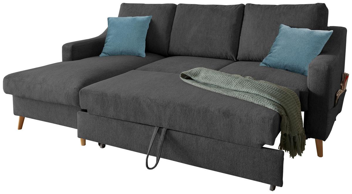 Ecksofa Mit Bettkasten Valentina Schwarz Massiv - Blau/Schwarz, Design, Textil (150/228cm) - MID.YOU