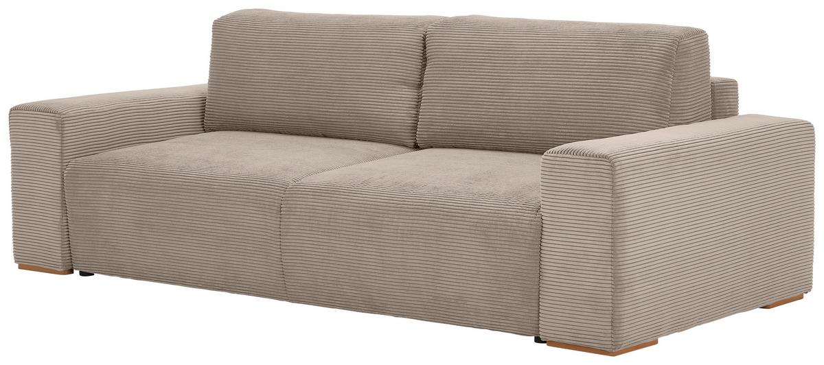 Schlafsofa Vouge Taupe Bettkasten, B: 255 cm - Taupe/Buchefarben, KONVENTIONELL, Textil (255/86/123cm) - Livetastic
