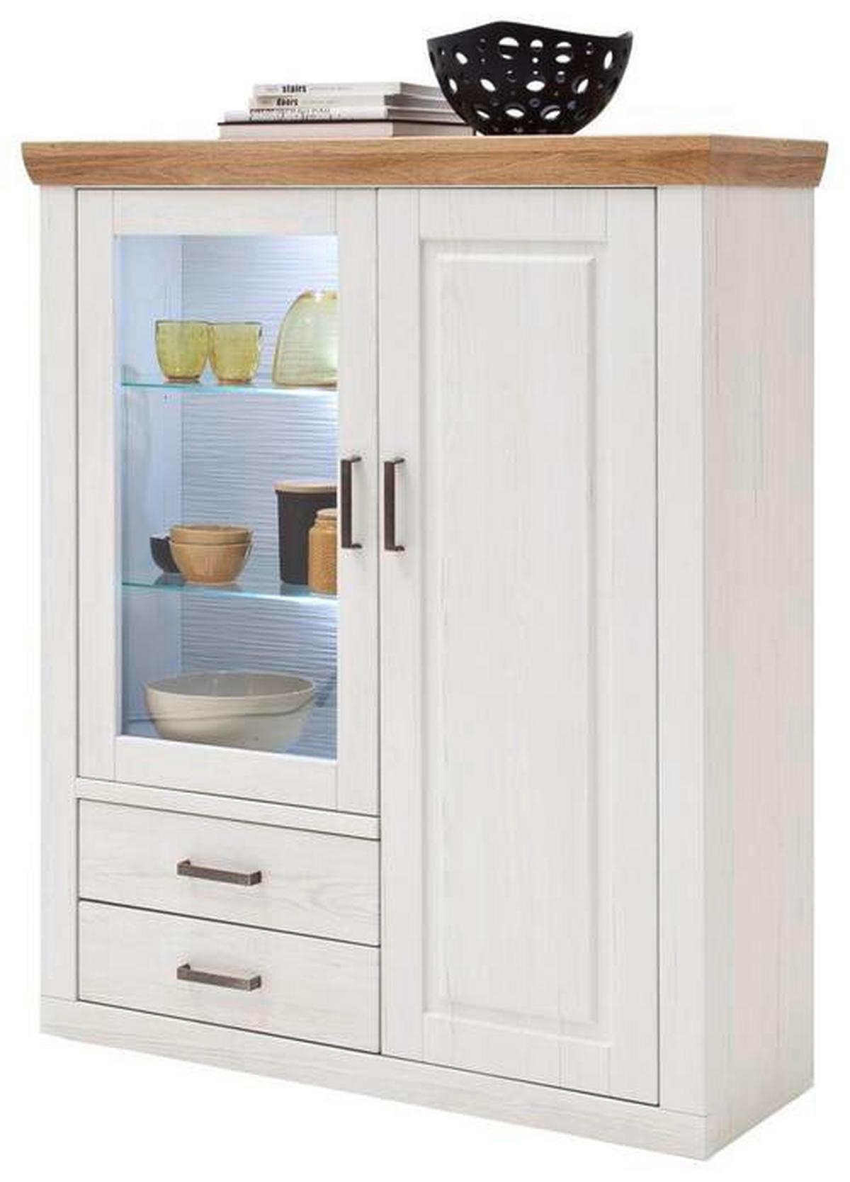 Highboard B: 118 cm Brixen Eiche/Pinie Dekor - Eichefarben/Schwarz, LIFESTYLE, Glas/Holzwerkstoff (118/142/40cm) - Livetastic
