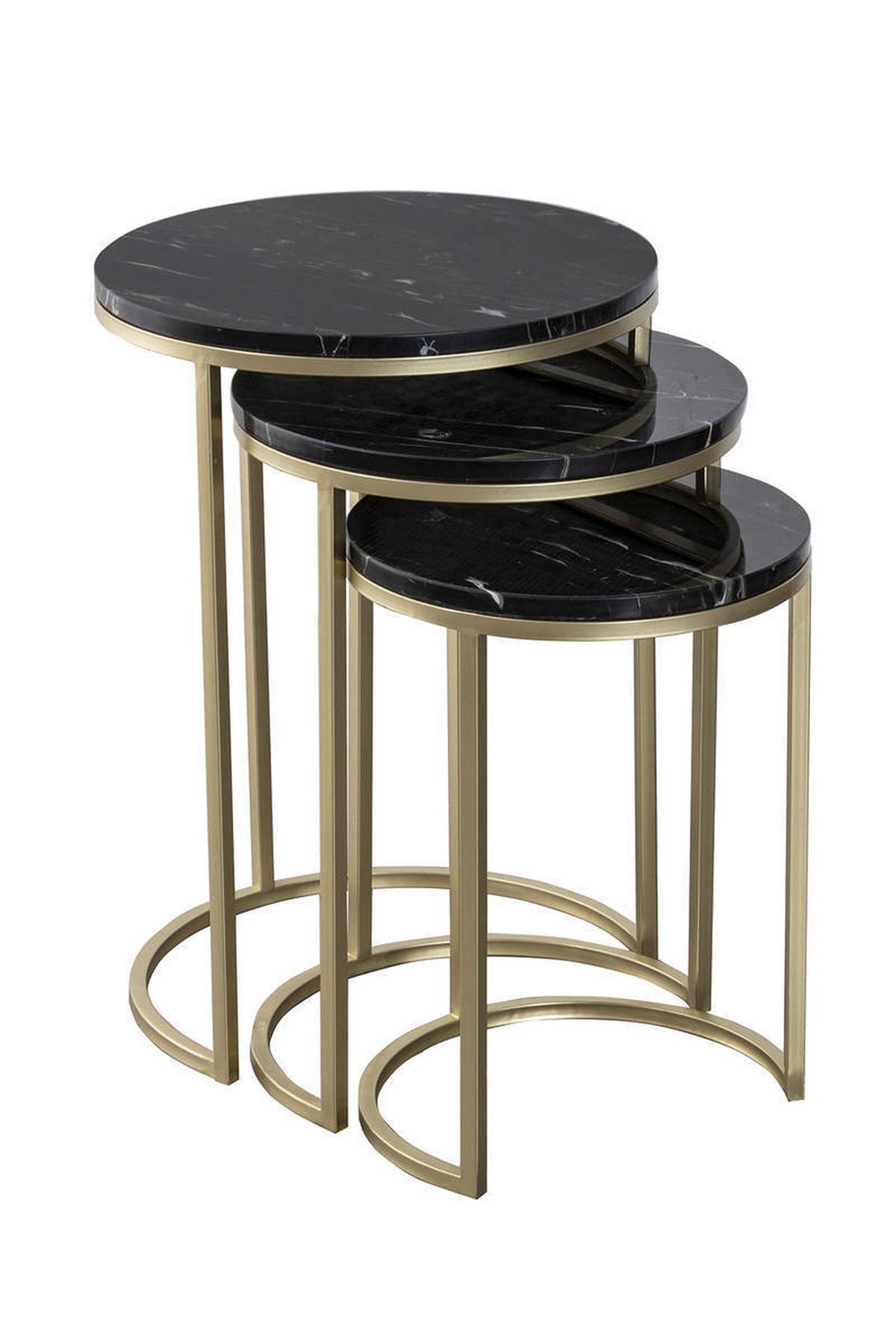 Beistelltisch 3-Teilig Tria Schwarz/Goldfarben - Goldfarben/Schwarz, Trend, Stein/Metall - Kayoom