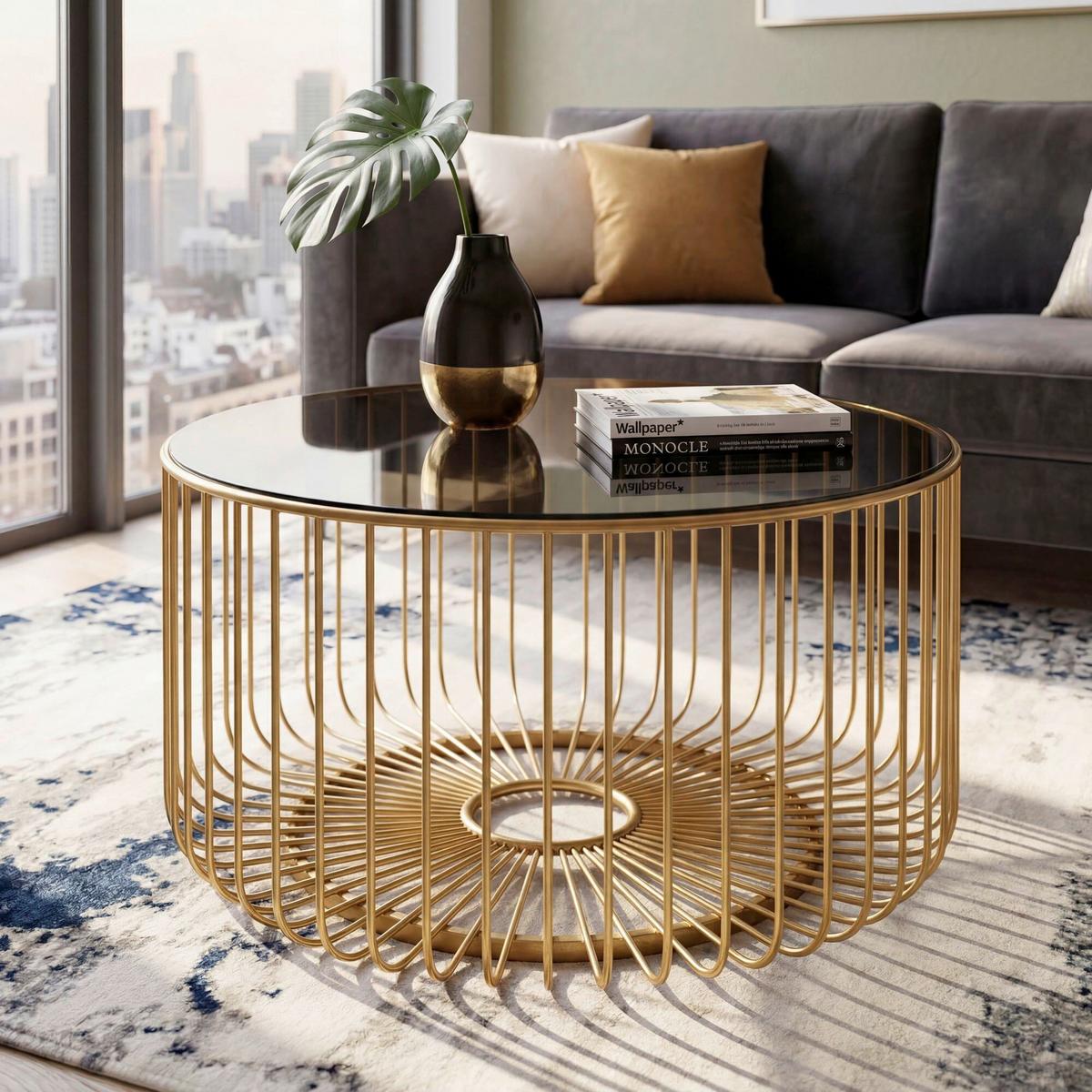COUCHTISCH Goldfarben B: 60cm - Goldfarben, Design, Glas/Metall (60/60/35cm) - MID.YOU